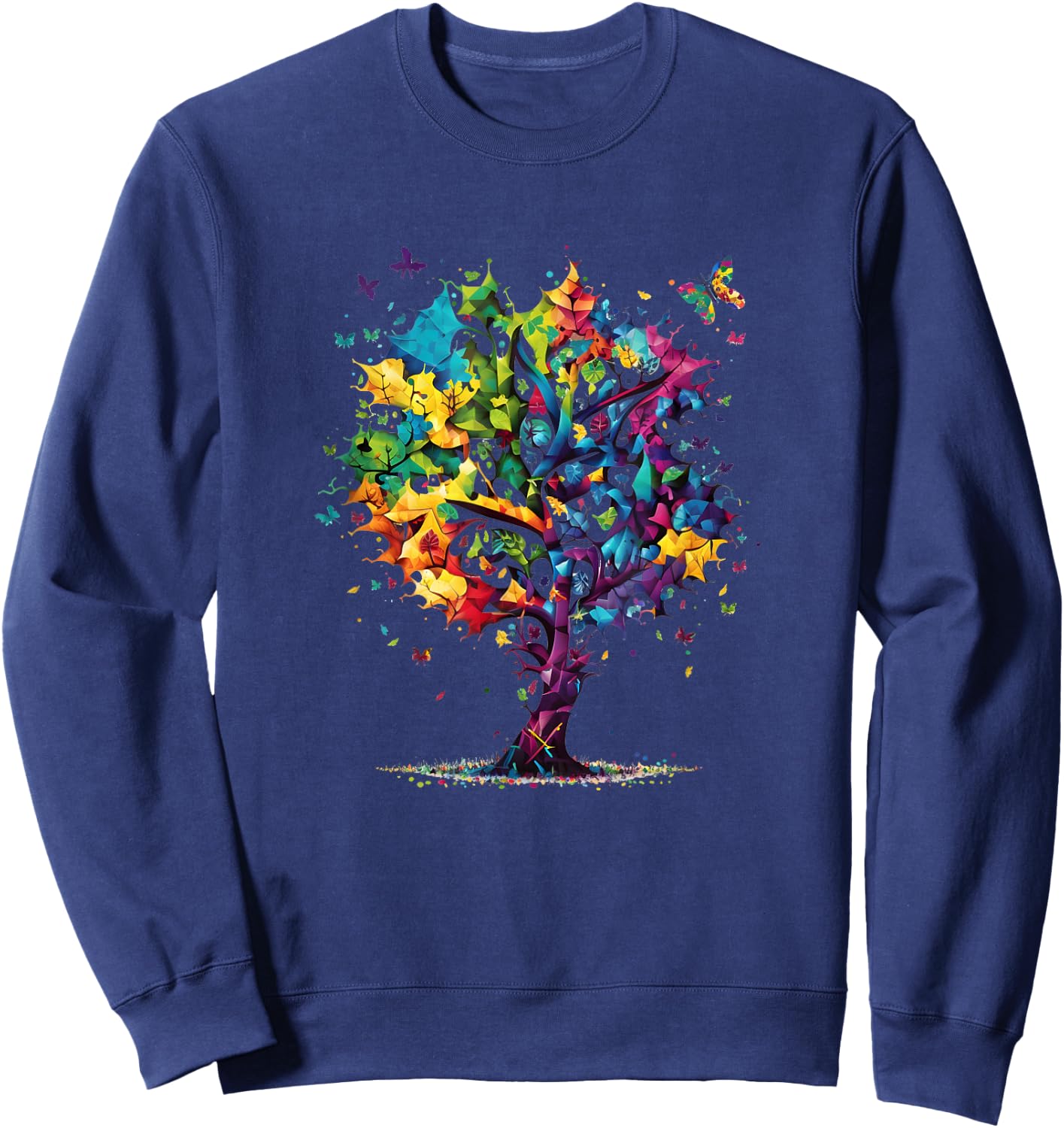 Awareness Autism Puzzle Pieces Colorful Tree Neurodiversity Sweatshirt - Sweatshirt | Navy