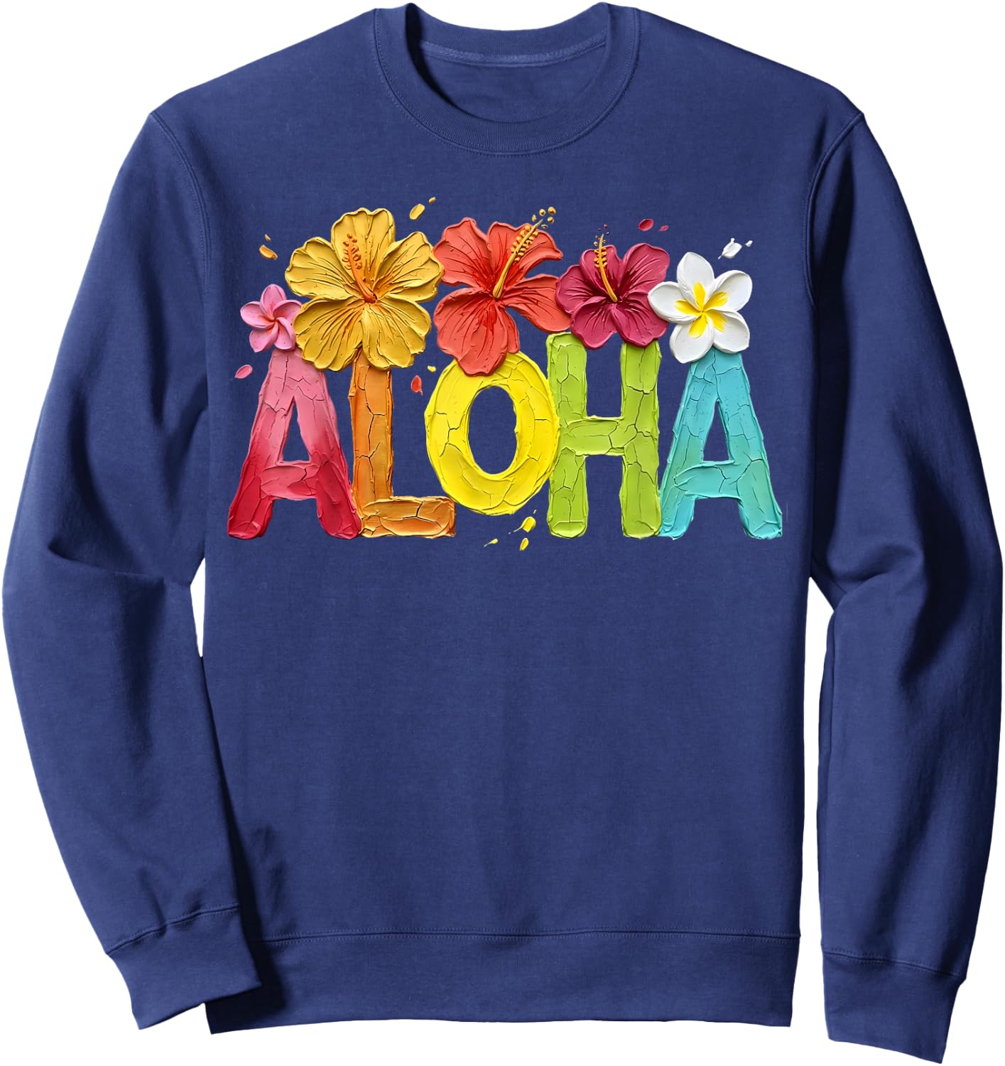 Painting Aloha Hibiscus Tropical Flower Surf Summer Vacation Sweatshirt - Sweatshirt | Navy