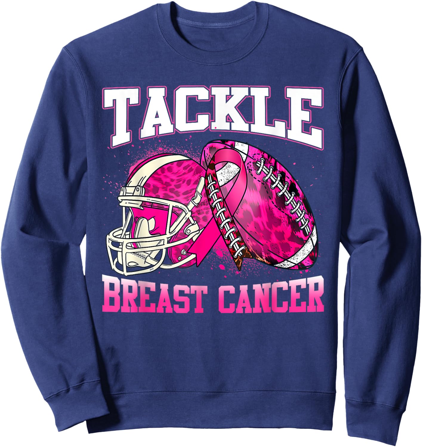 Tackle Breast Cancer Awareness Pink Ribbon Football Boy Kids Sweatshirt - Sweatshirt | Navy