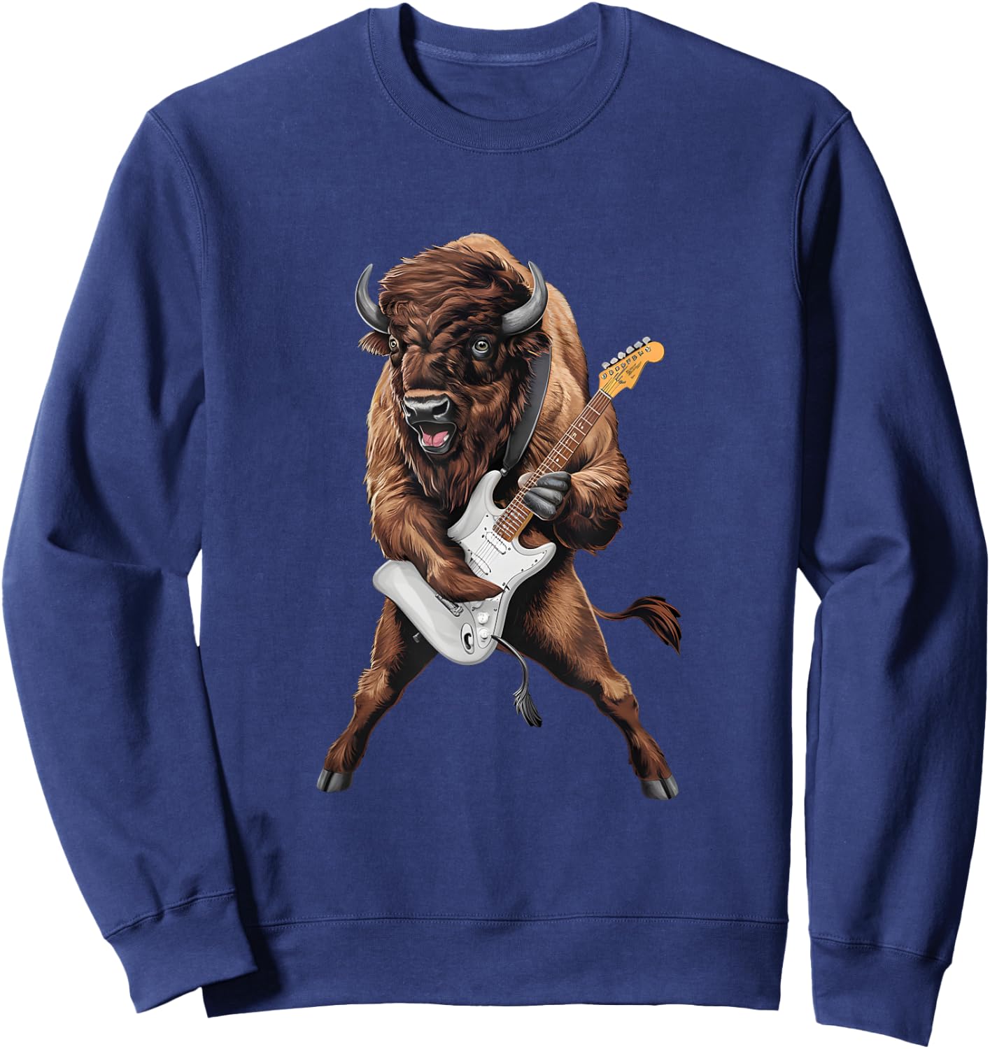 Buffalo Playing Electric Guitar Funny American Bison Lover Sweatshirt - Sweatshirt | Navy