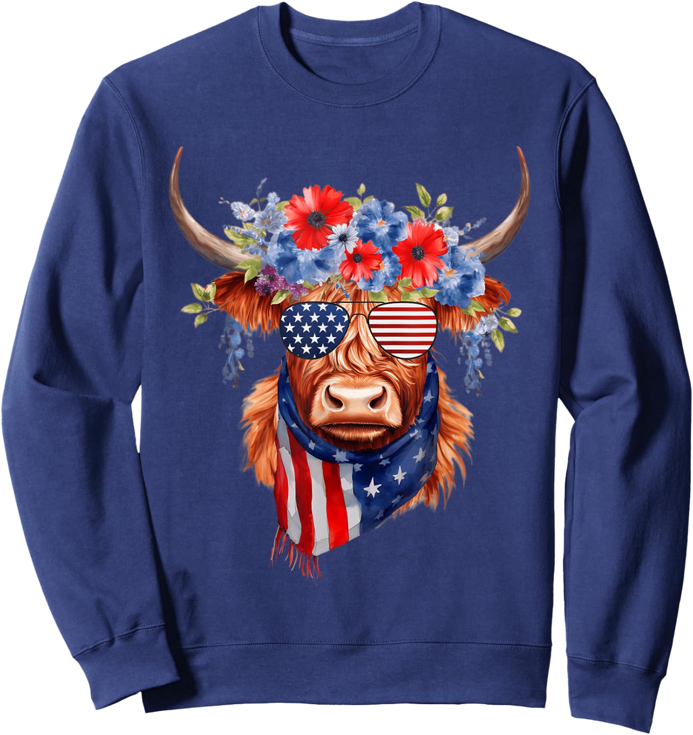 4th Of July Highland Cow Heifer American Sunglasses Bandana Sweatshirt - Sweatshirt | Navy