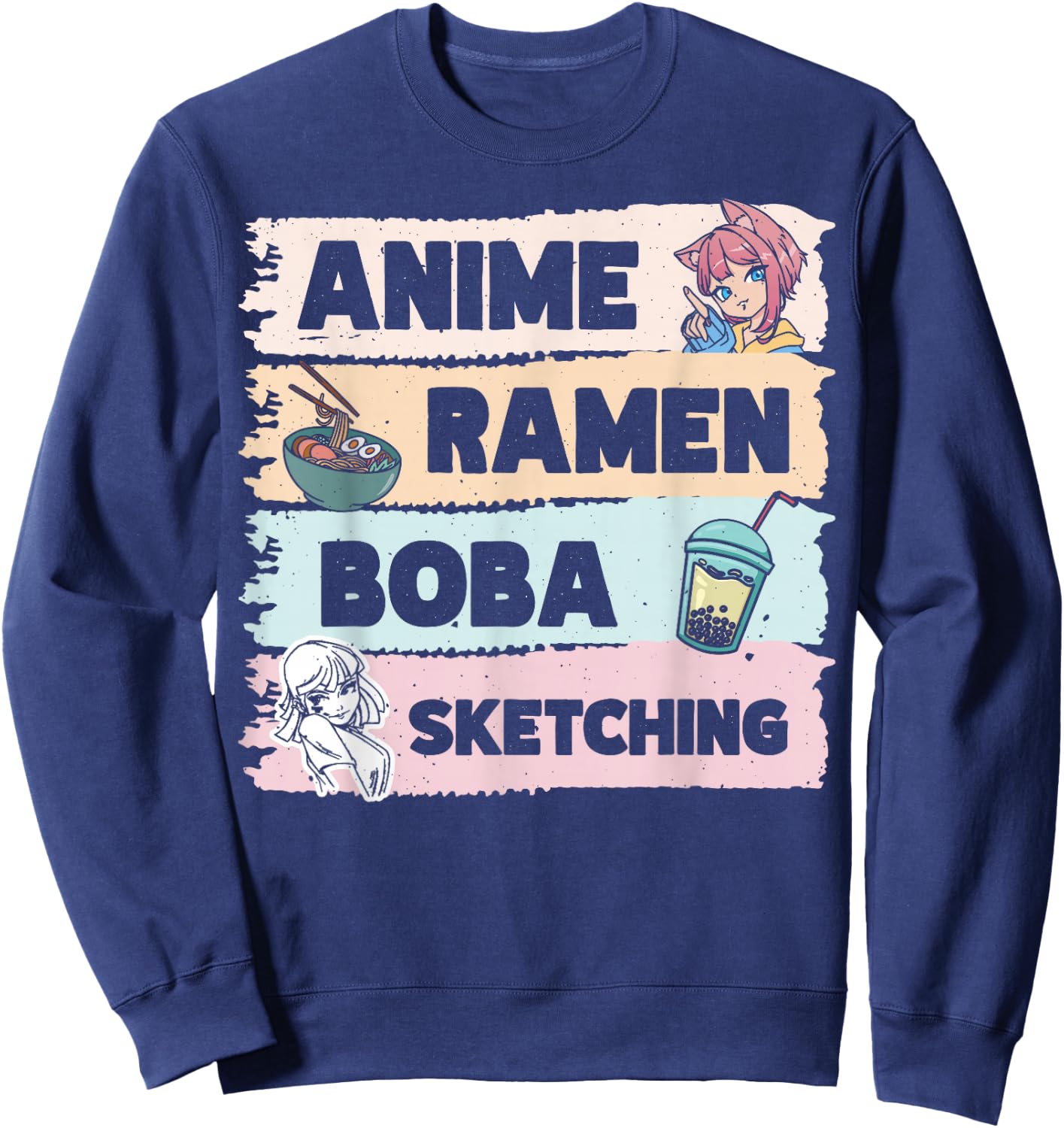 Japanese Manga Otaku Sketch Artist Bubble Tea Anime Ramen Boba Sketching Sweatshirt - Sweatshirt | Navy