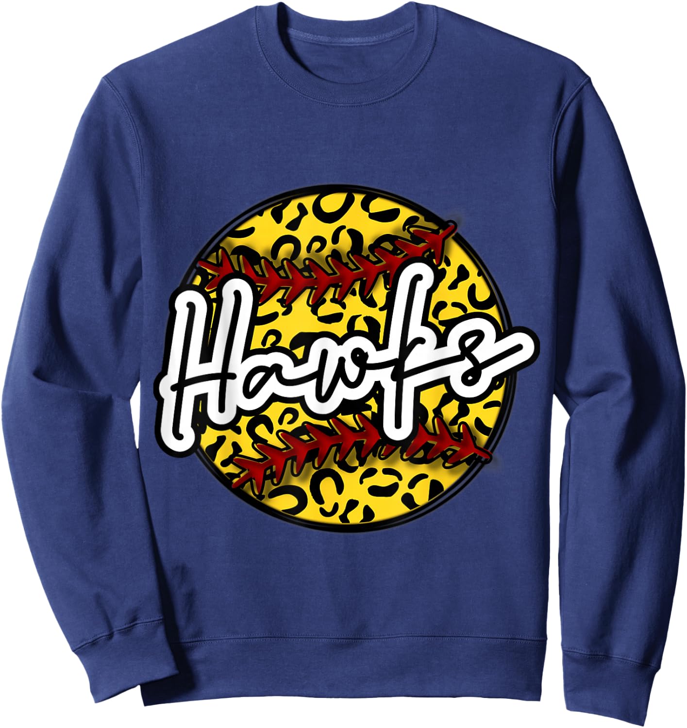 HAWKS Leopard Cheetah Softball Team Trendy Cute Womans Top Sweatshirt - Sweatshirt | Navy