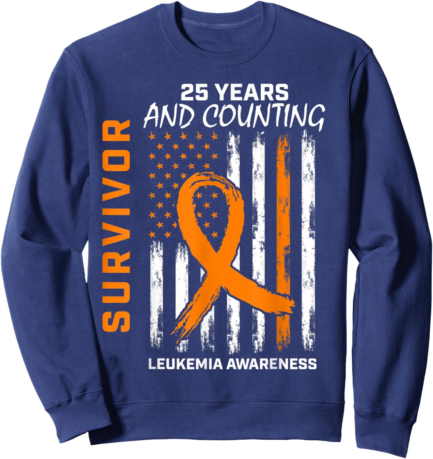 25 Years Cancer Free Orange Leukemia Survivor American Flag Kids Men Sweatshirt - Sweatshirt | Navy