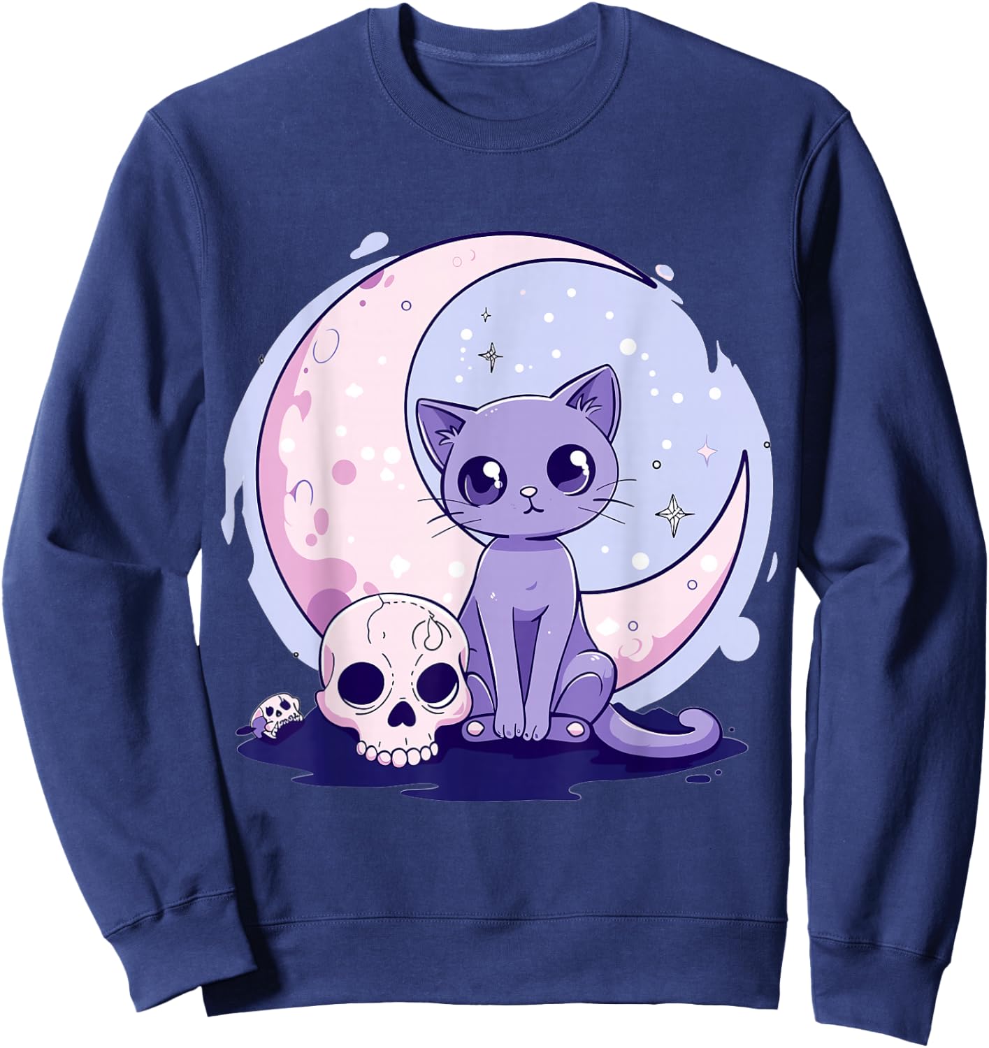 Goth Pastel Cute Creepy Kawaii Cat Kitten Sweatshirt - Sweatshirt | Navy