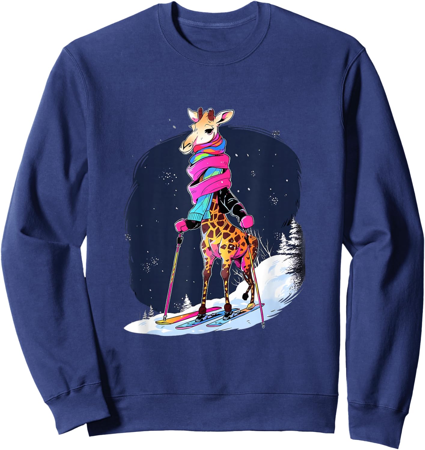 Giraffe Skiing Skier Ski Winter Snow Sweatshirt - Sweatshirt | Navy