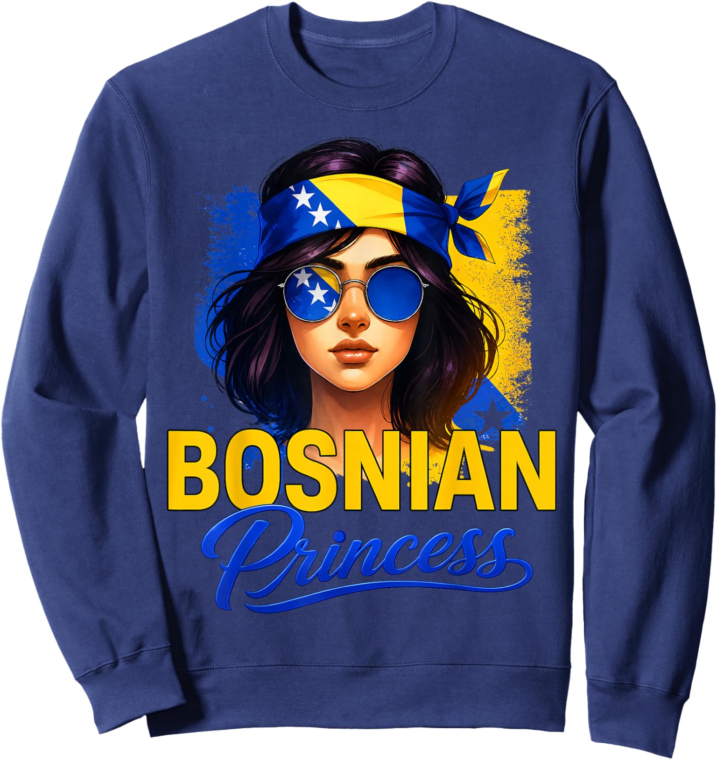 Bosnian Princess Girl Cute Bosnia Flag Pride Women Kids Sweatshirt - Sweatshirt | Navy