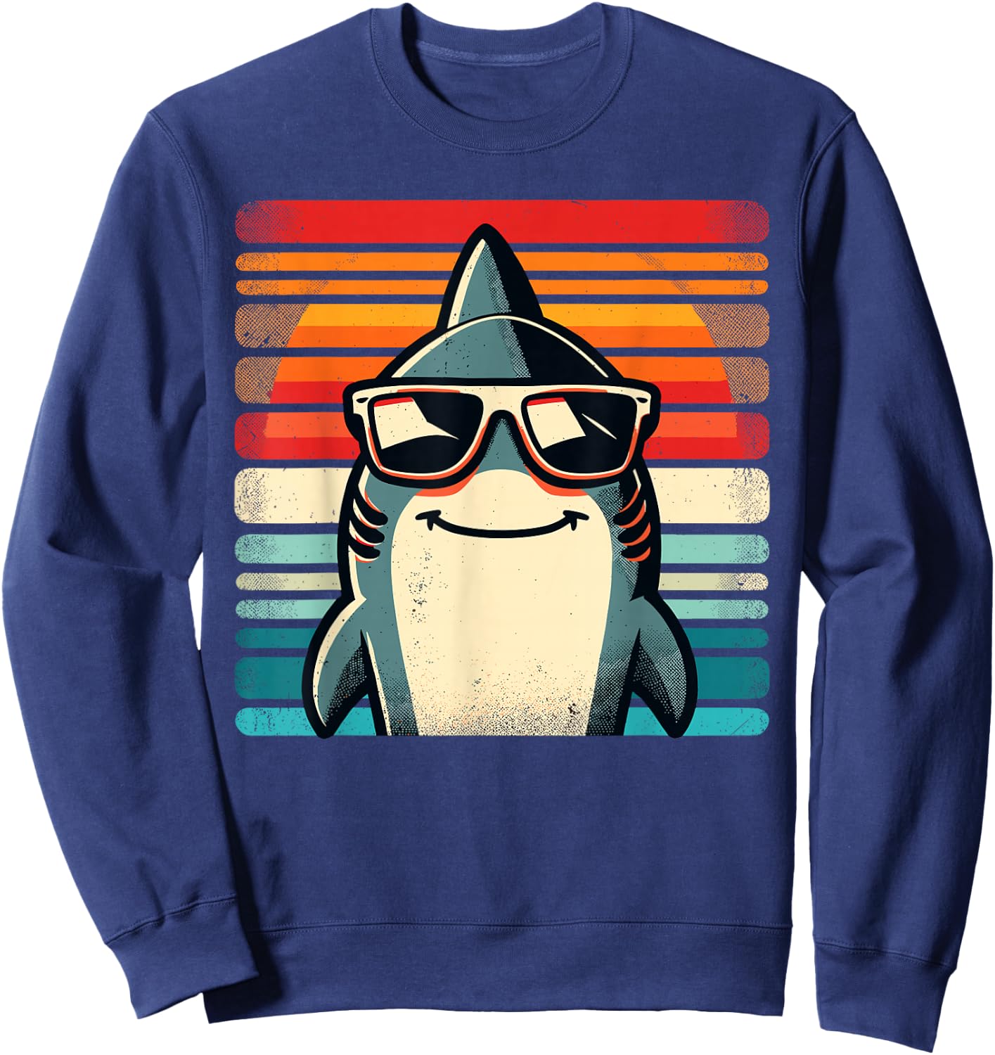 Cool Retro Shark in Sunglasses 70s 80s 90s Funny Shark , black Sweatshirt - Sweatshirt | Navy