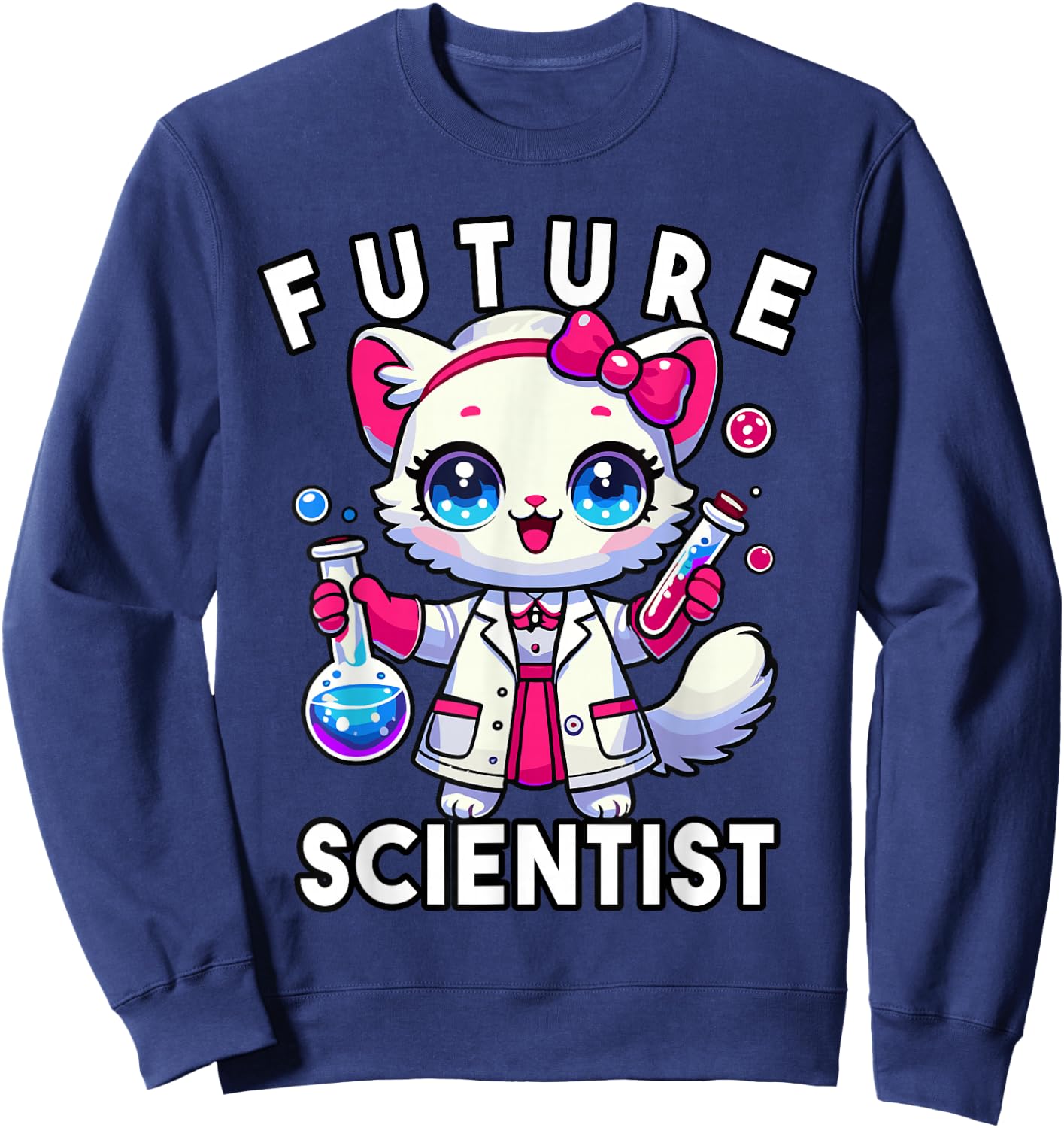 Future Scientist Girls Cat Lab Chemistry Graphic Sweatshirt - Sweatshirt | Navy