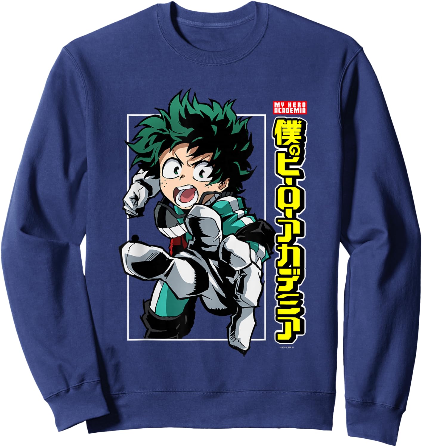 My Hero Academia Deku Action Pose with Kanji Anime Sweatshirt - Sweatshirt | Navy