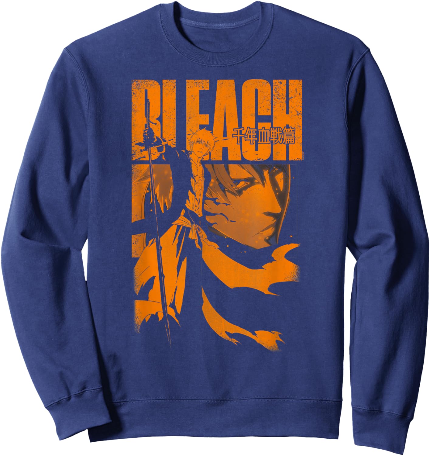 BLEACH: Thousand Year Blood War Orange Ichigo Pose Anime , Black, S Sweatshirt - Sweatshirt | Navy