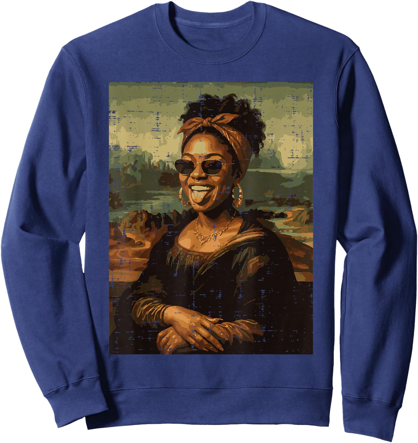 Afro Black Woman Mona Lisa Funny Meme African Women Men Kids Sweatshirt - Sweatshirt | Navy
