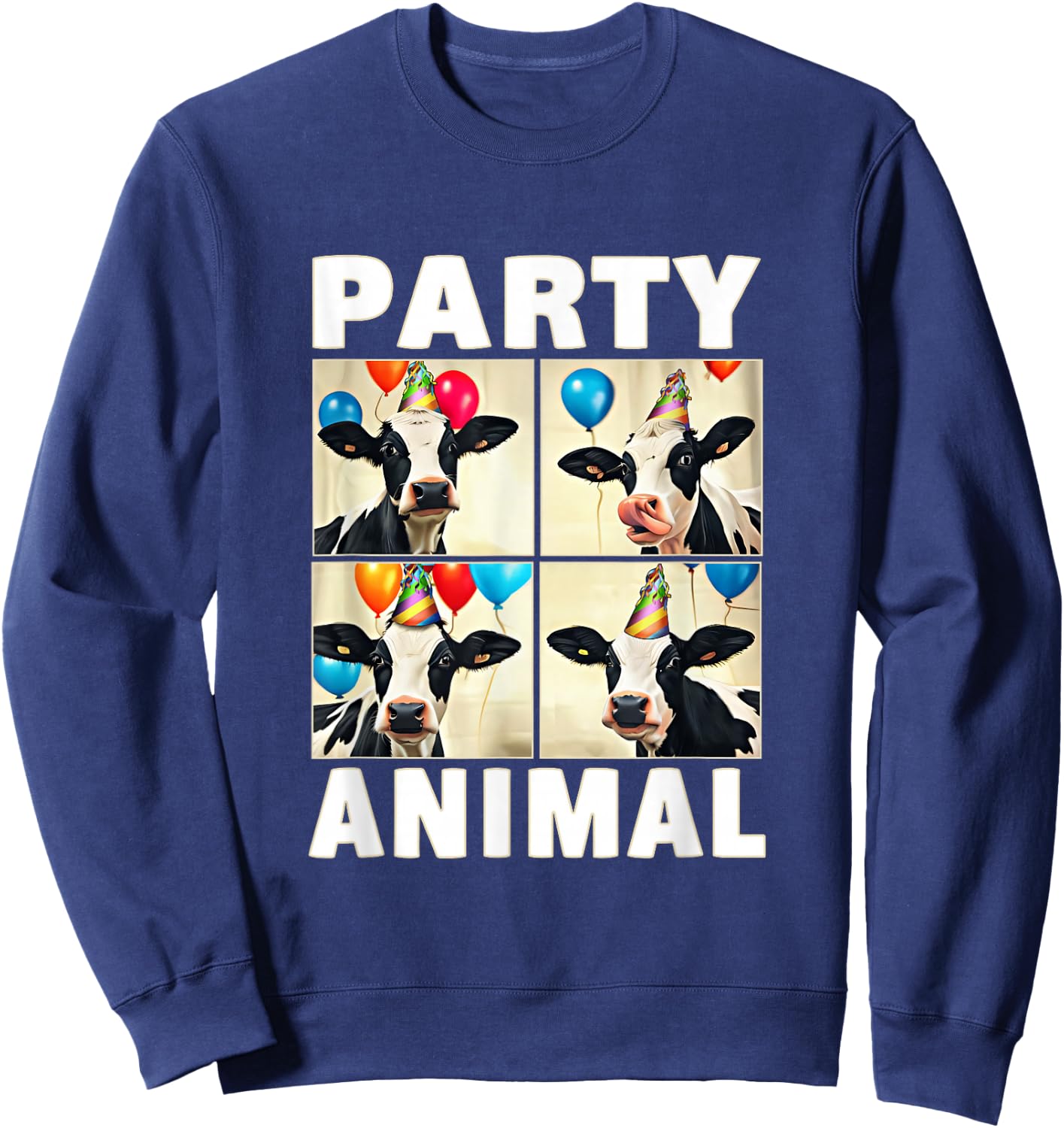 Cow Face Colorful Balloons Farm Animal Party Hat Photobooth Sweatshirt - Sweatshirt | Navy