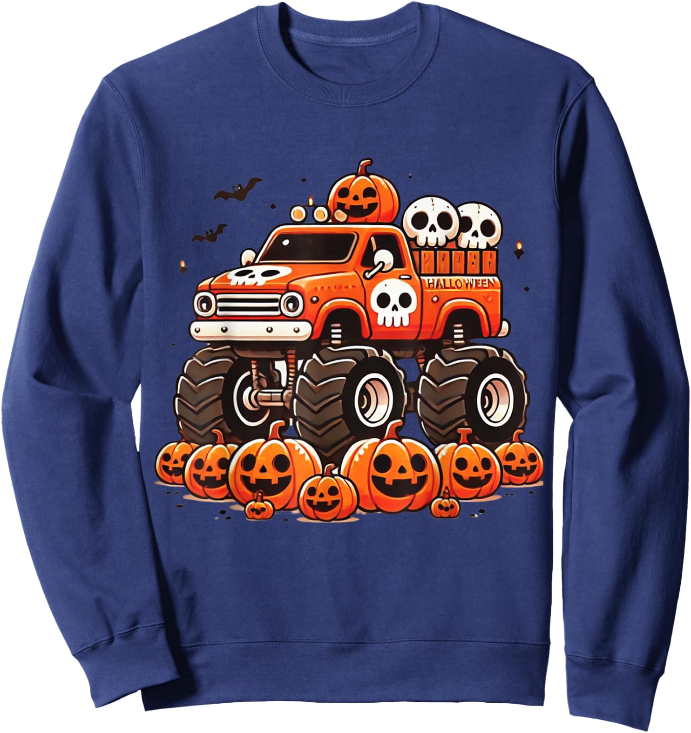 Kids Monster Truck Pumpkin Jack O Lantern Halloween Costume Sweatshirt - Sweatshirt | Navy
