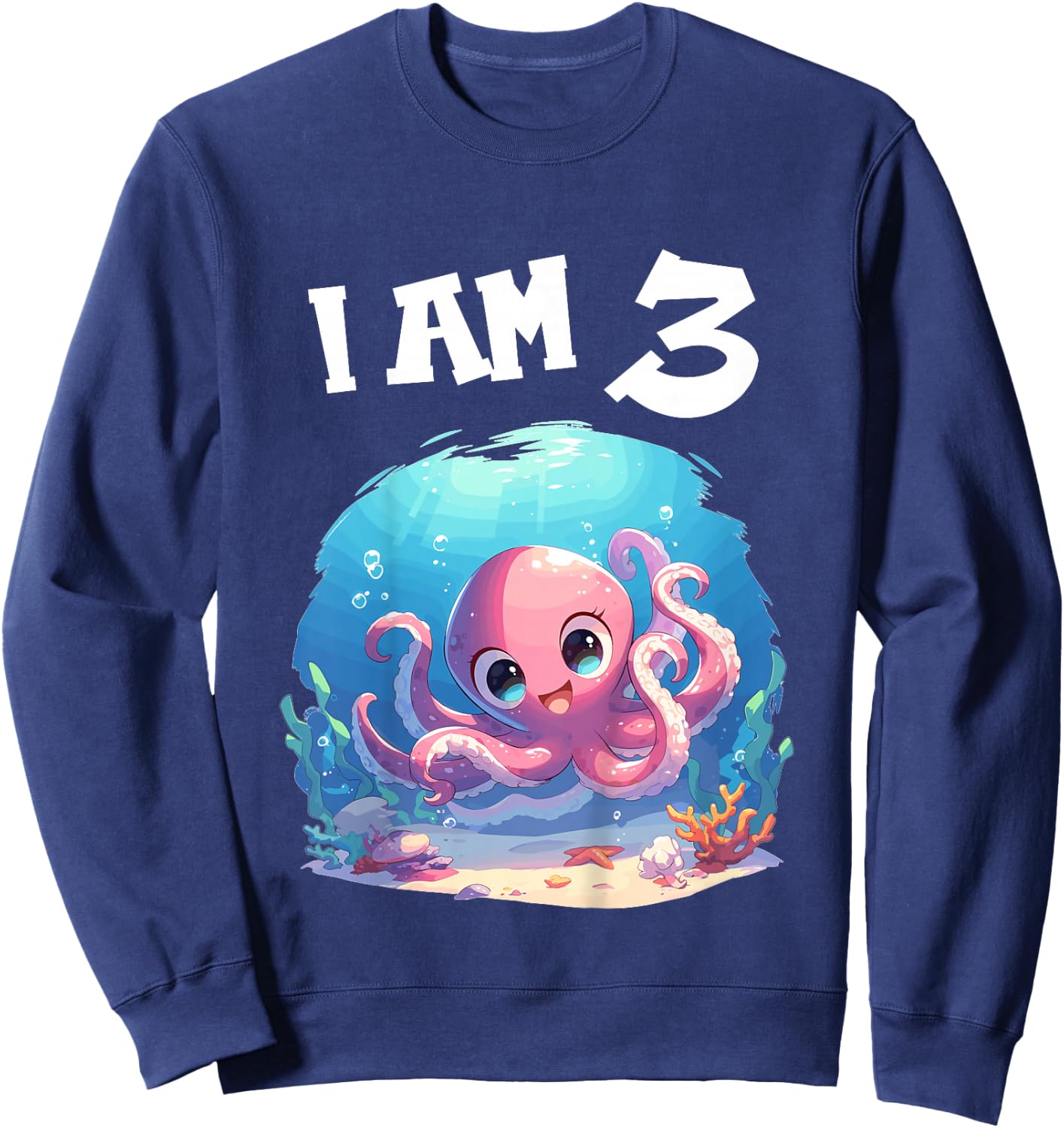 Kids 3 Years old 3 birthday Boy Girl Octopus Sweatshirt - Sweatshirt | Navy
