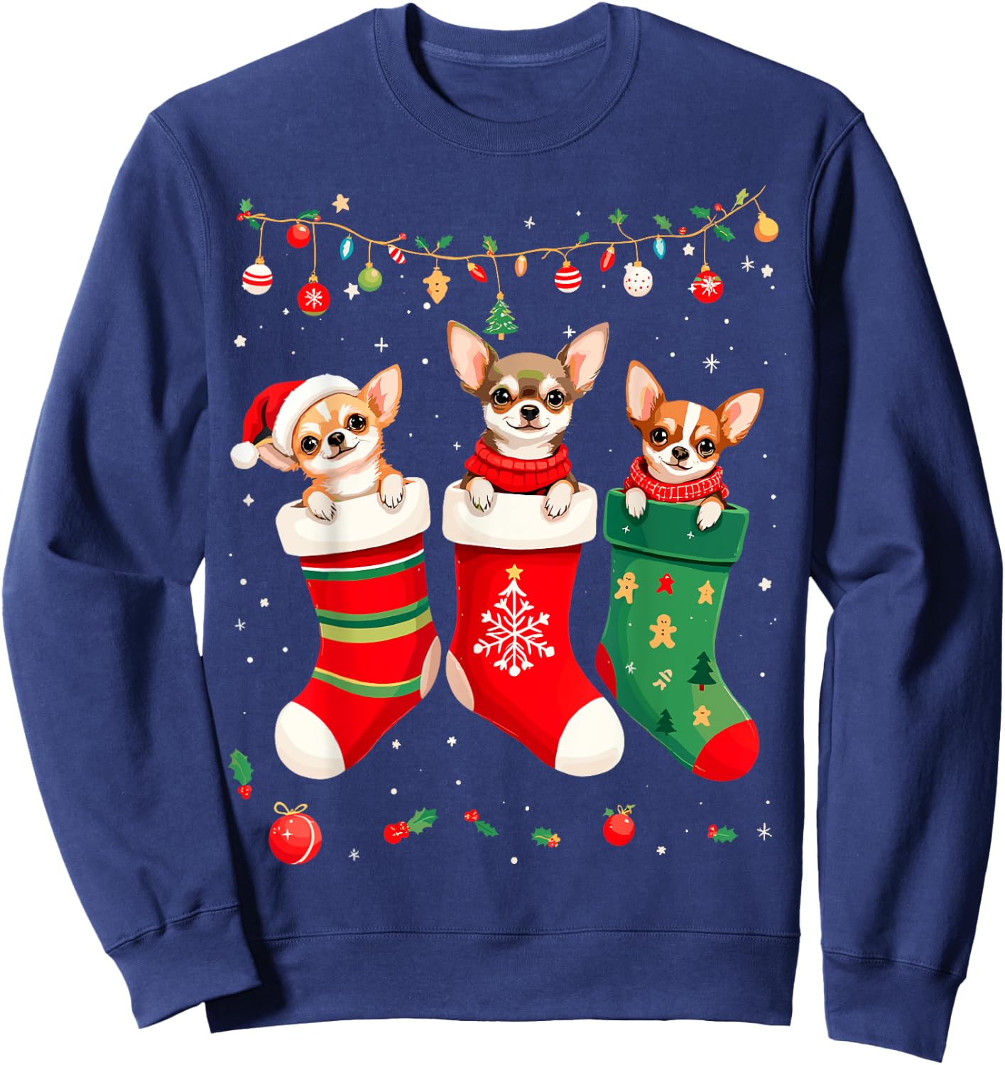 Funny Chihuahua Christmas Socks Xmas Dog Lover New Year Women Kids Sweatshirt - Sweatshirt | Navy