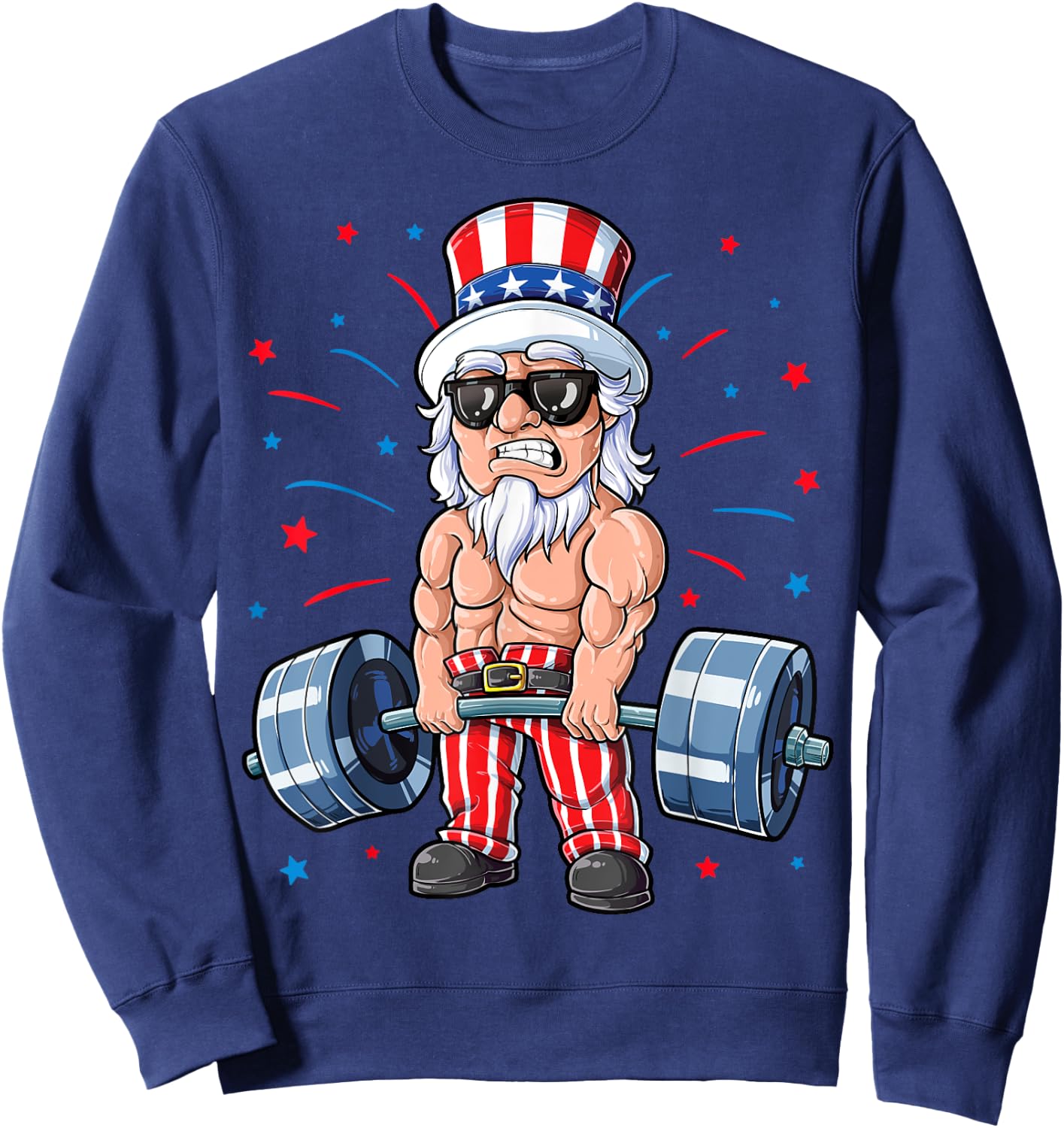 Uncle Sam Weightlifting 4th Of July Men Deadlift Fitness Gym Sweatshirt - Sweatshirt | Navy