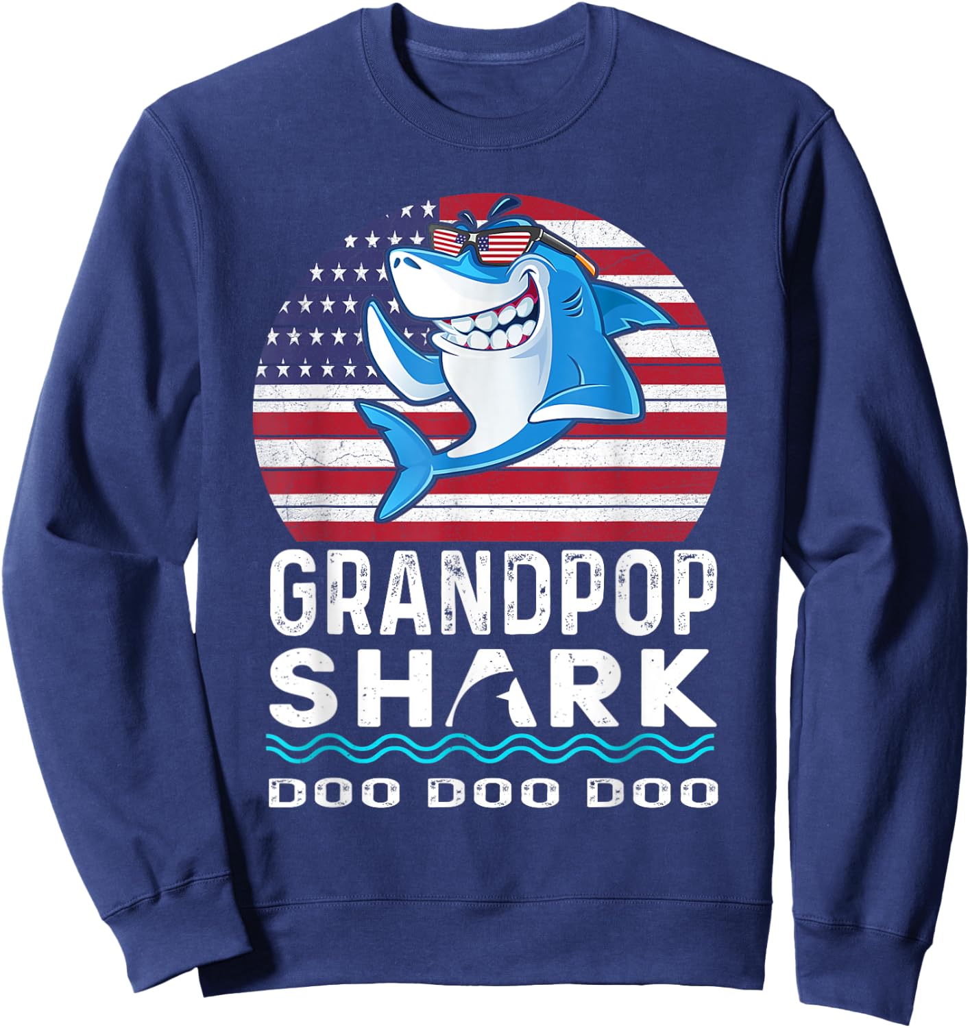 Grandpop Shark Shirt Fathers Day Gift From Wife Son Daughter Sweatshirt - Sweatshirt | Navy