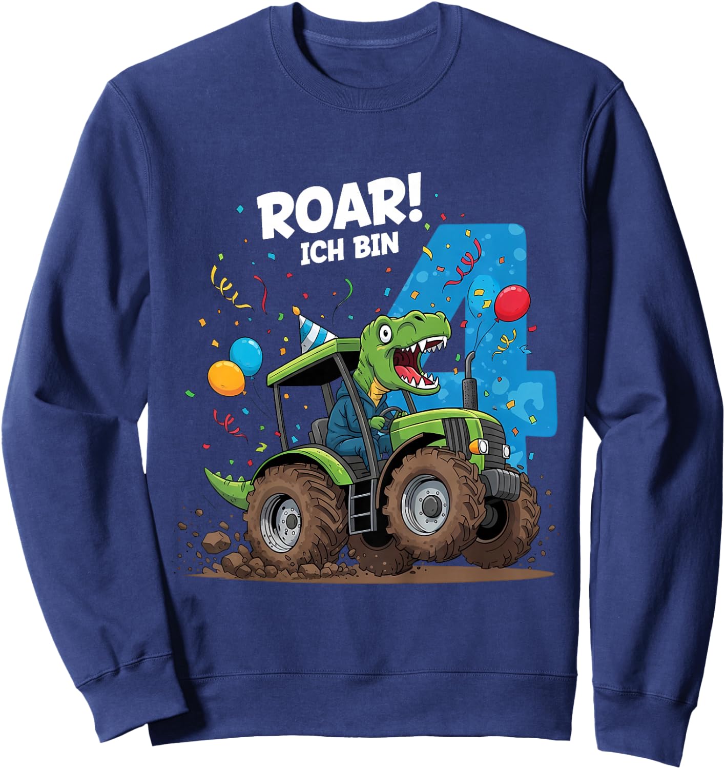 Kinder Dinosaurier Traktor Kinder Geburtstag 4 Jahre Junge Sweatshirt - Sweatshirt | Navy
