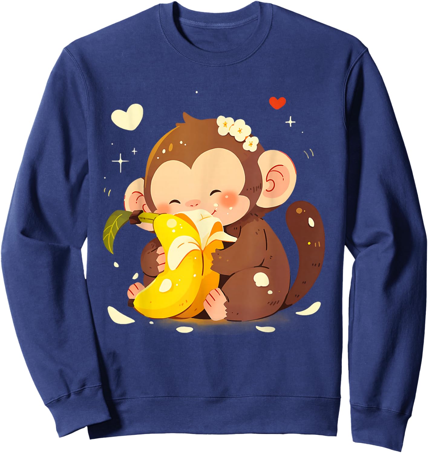 Banana Monkey Cute Monkey Drawing Bananas Fruit Wildlife Sweatshirt - Sweatshirt | Navy