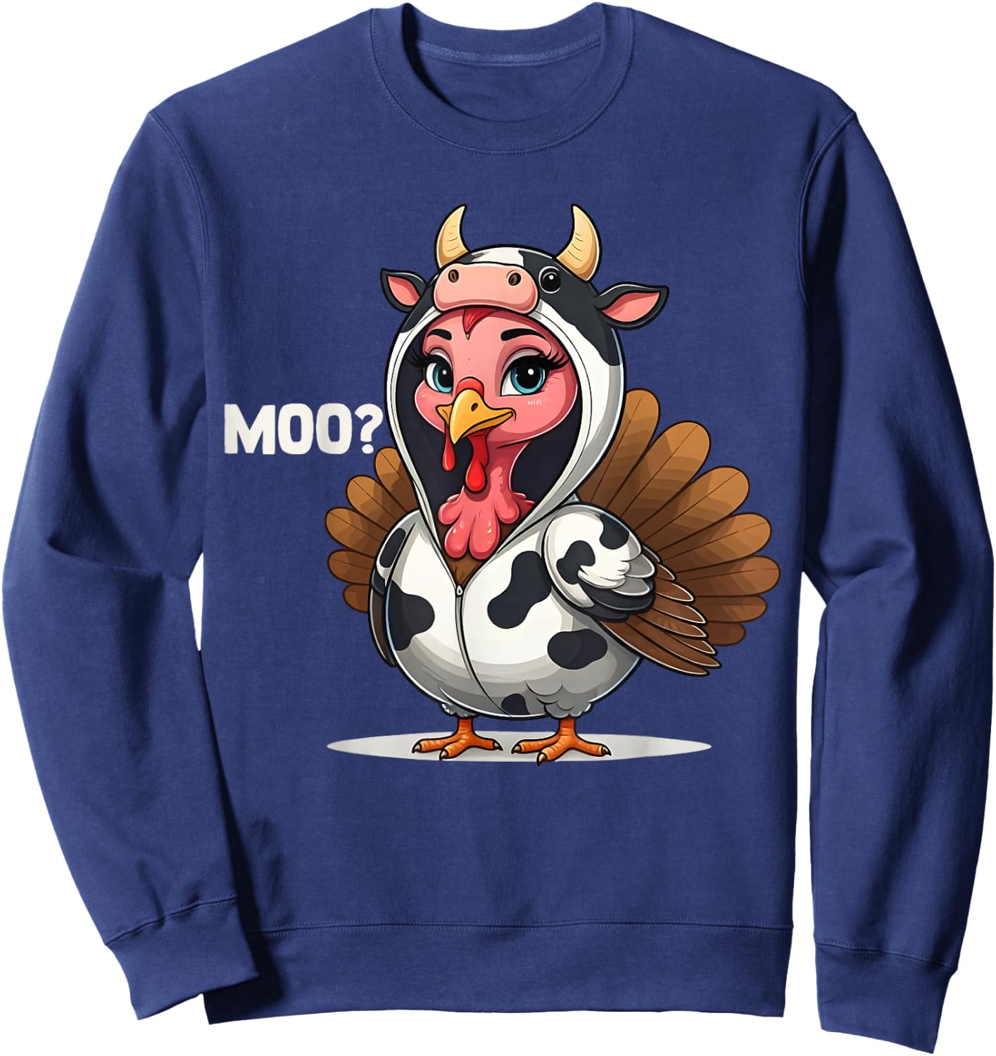 Thanksgiving Turkey Cow Moo Sweatshirt - Sweatshirt | Navy