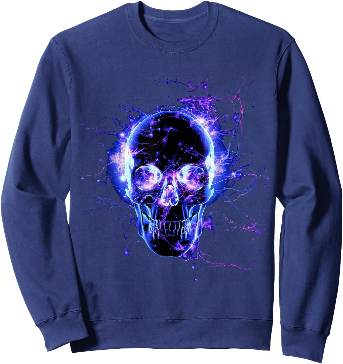 Skeleton Skull Biker Rocker Skull Punk Rock , Black, S Sweatshirt - Sweatshirt | Navy