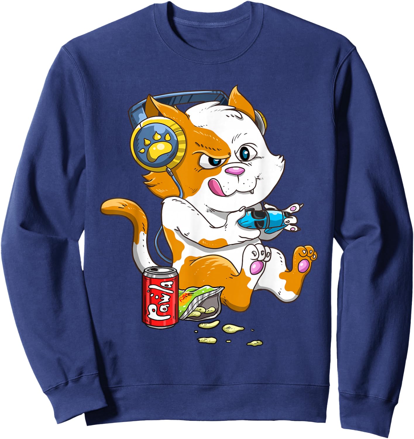 Funny Cat Gaming Cat Lover Kawaii Video Games Funny Gamer Sweatshirt - Sweatshirt | Navy