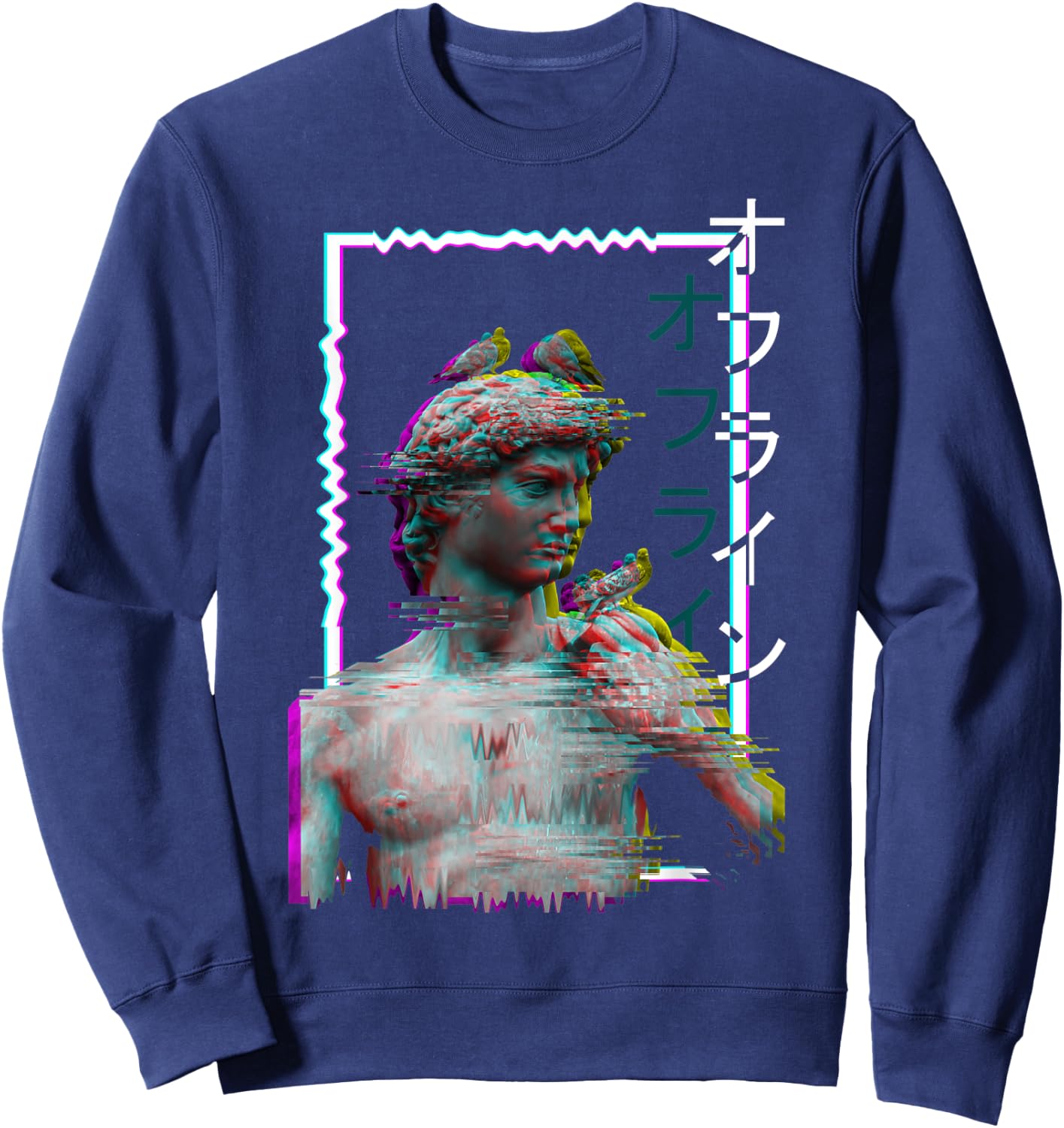 Greek Statue Ancient Vaporwave Aesthetic Synthwave Glitch Sweatshirt - Sweatshirt | Navy