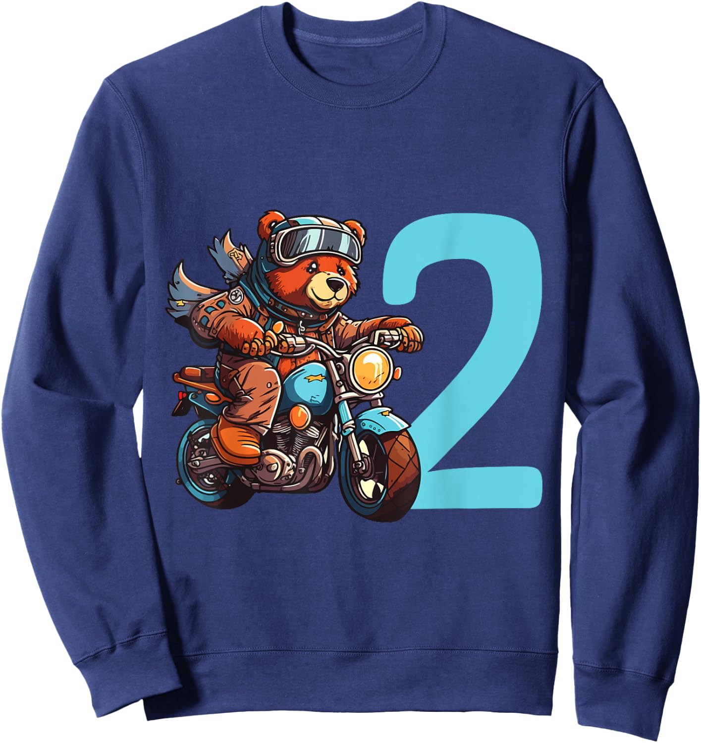 Kinder Geburtstag Bär auf Motorrad 2 Jahre Junge Zahl Alter Sweatshirt - Sweatshirt | Navy
