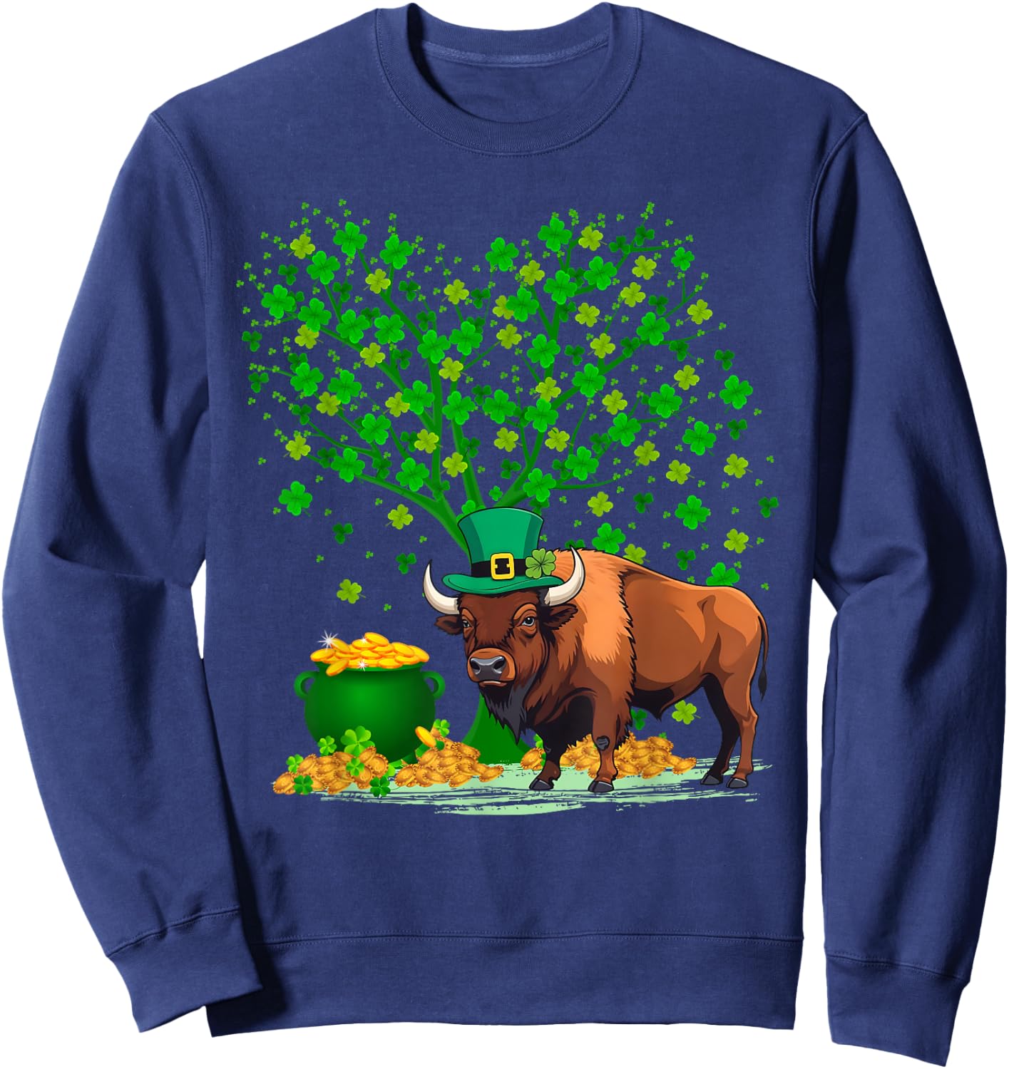 Shamrock Tree Leprechaun Hat Bison St Patrick's Day Sweatshirt - Sweatshirt | Navy