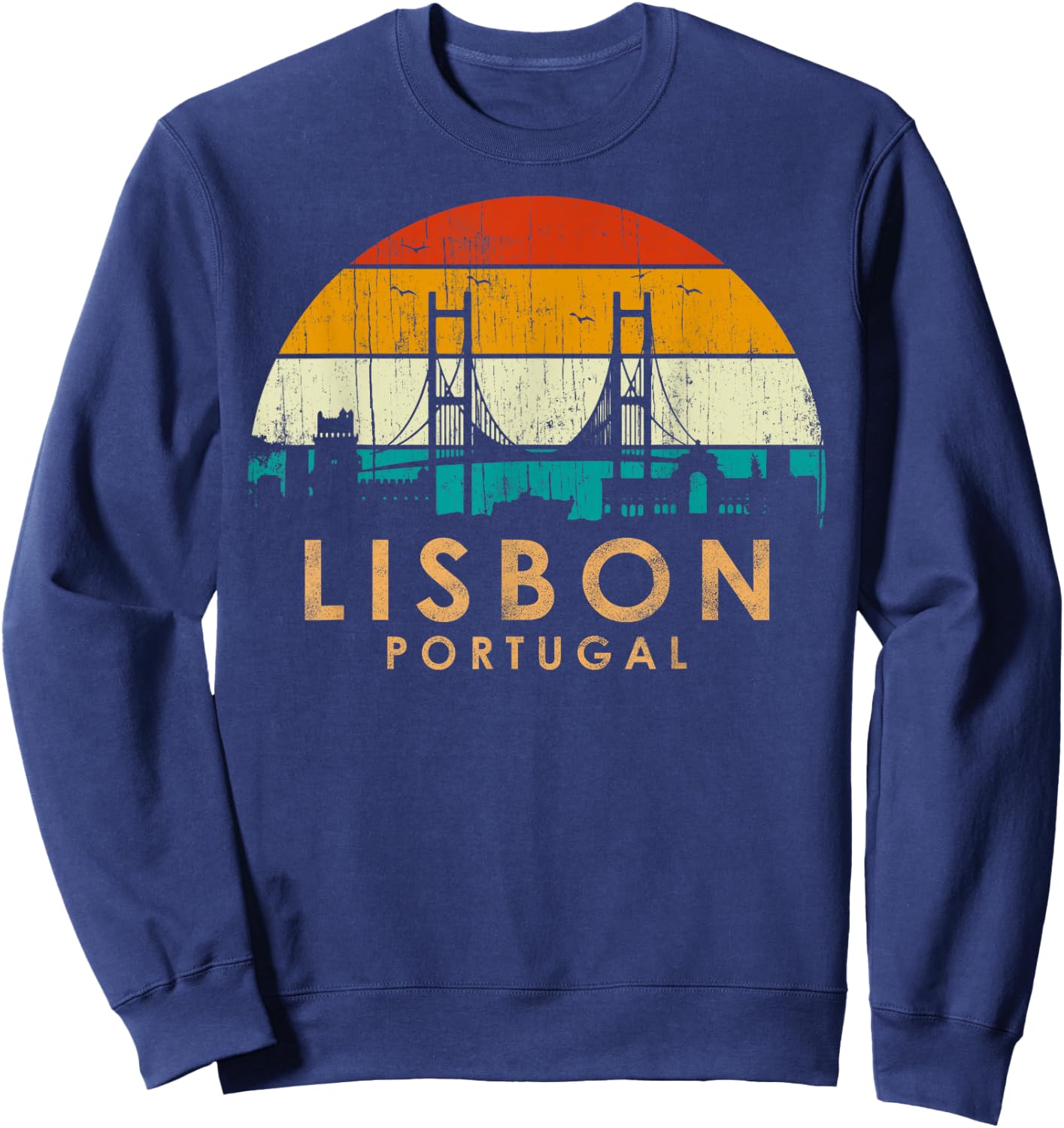 Vintage Retro Style Landscape Sunset Capital Lisbon Portugal Sweatshirt - Sweatshirt | Navy