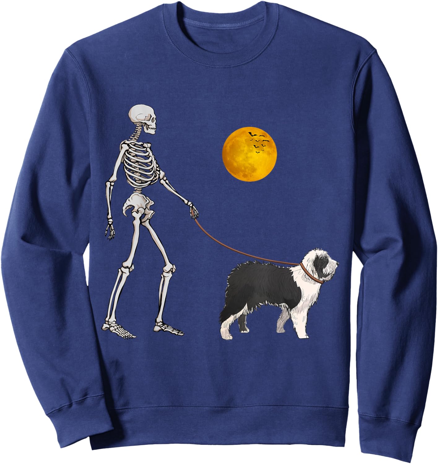 Old English Sheepdog Skeleton Dog Walking Halloween Costume Sweatshirt - Sweatshirt | Navy