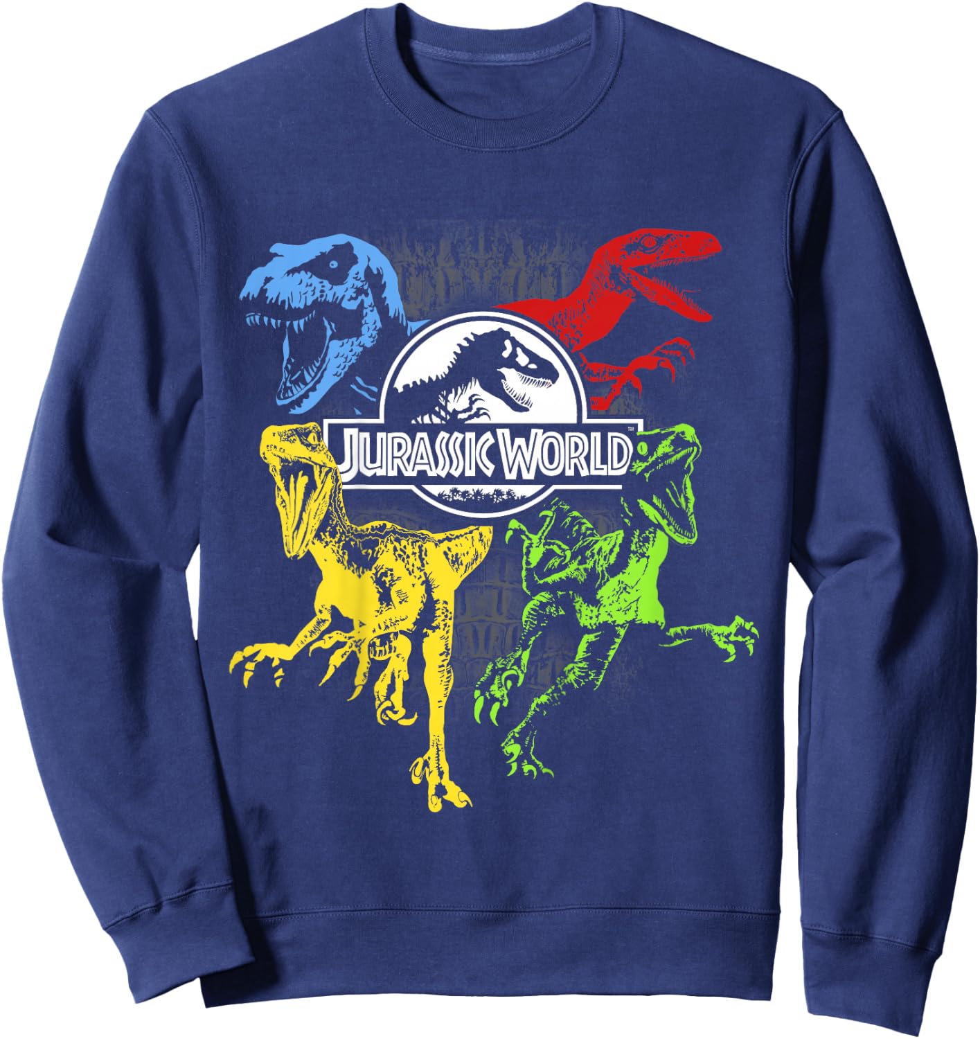 Kids Jurassic World Primary Color Raptors & T-Rex Sweatshirt - Sweatshirt | Navy