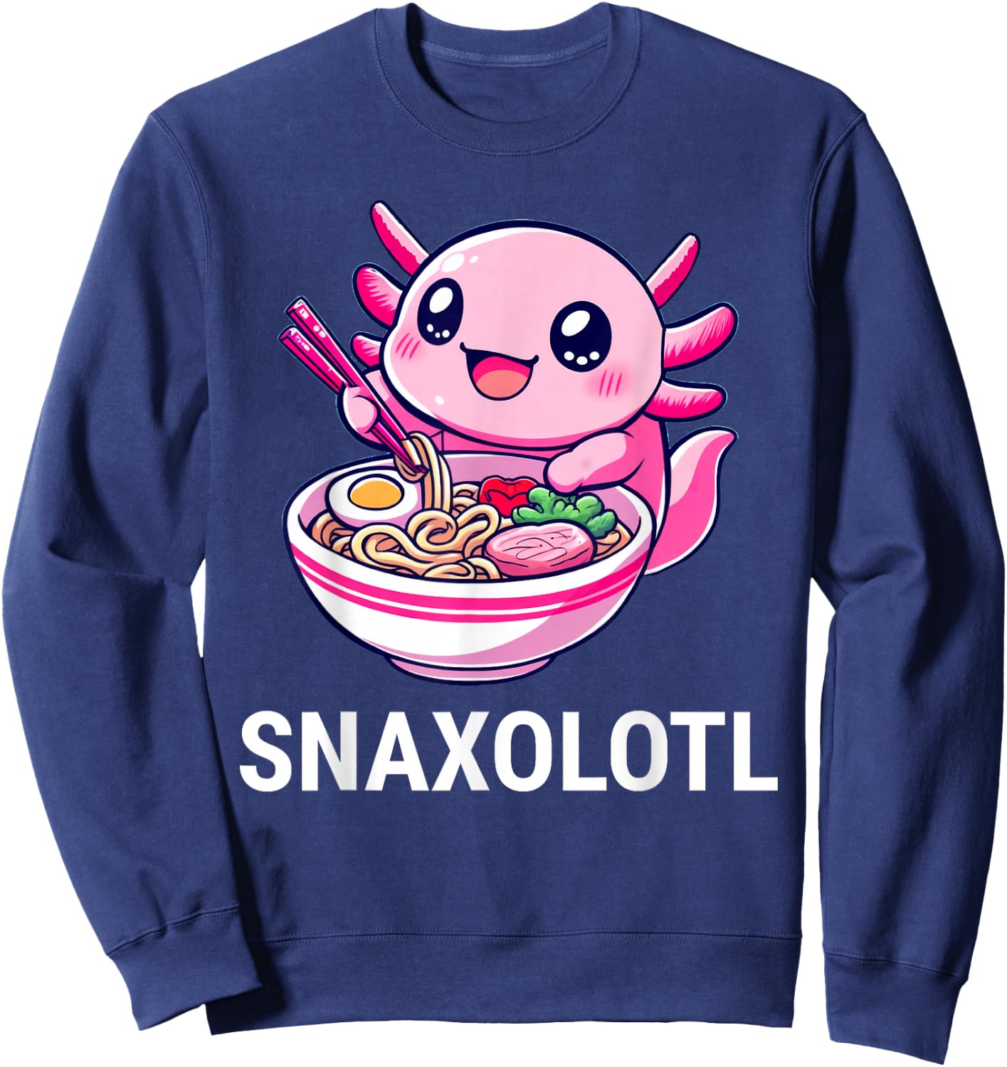 Snaxolotl Axolotl Eating Ramen Noodles Kawaii Sweatshirt - Sweatshirt | Navy