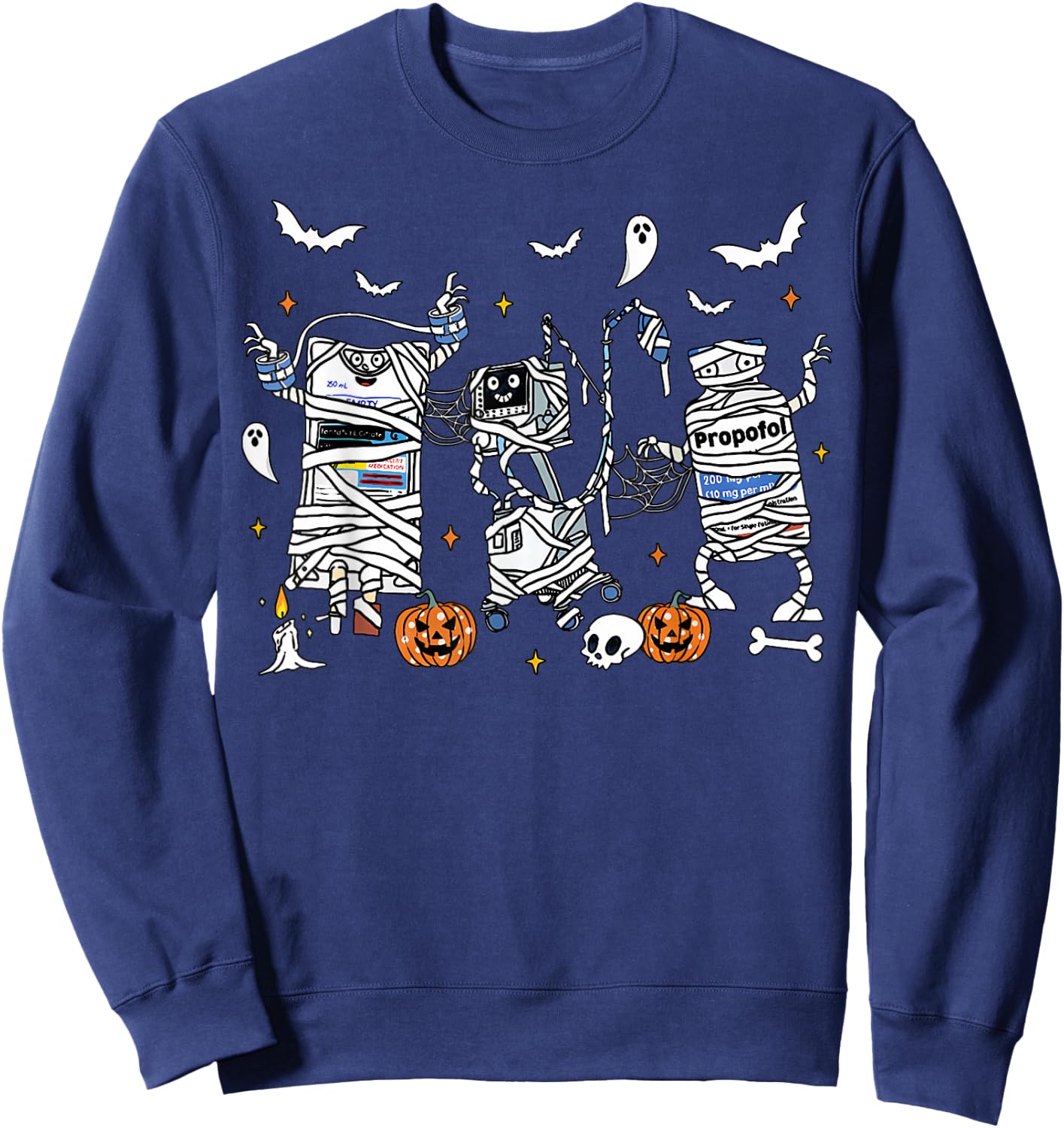 Halloween ICU Nurse Propofol Mummy NICU PICU Nurse Tech Sweatshirt - Sweatshirt | Navy