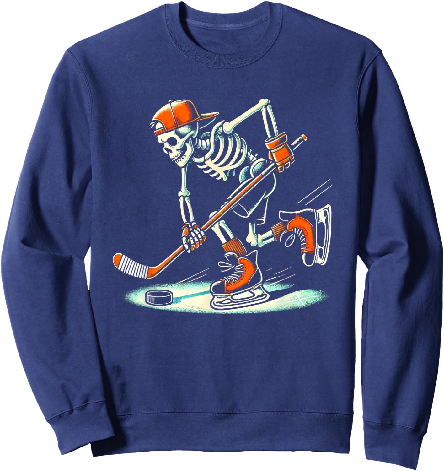 Funny Skeleton Hockey Halloween For Ice Hockey Lovers Sweatshirt - Sweatshirt | Navy
