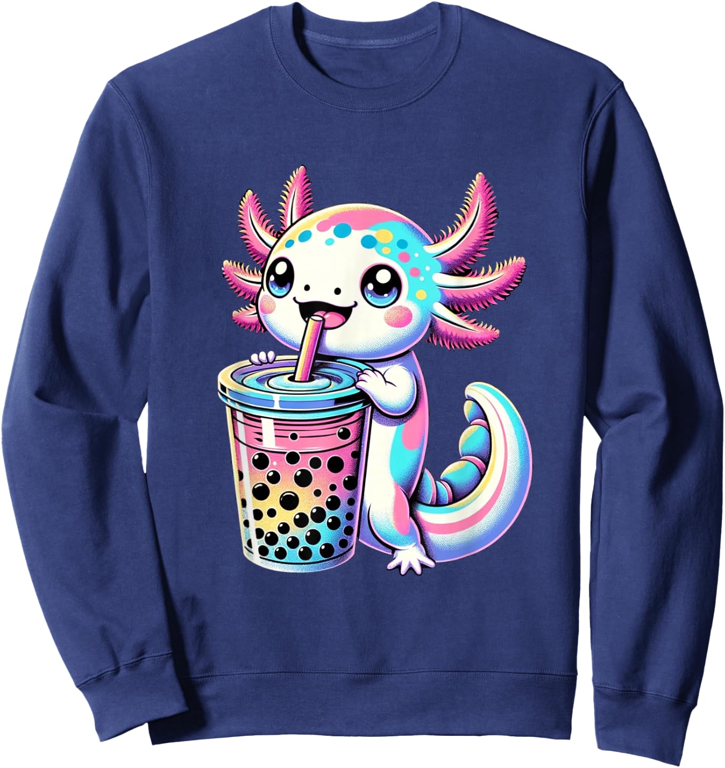 Axolotl Boba Tea Kawaii Neko Japanese Bubble Tea for Girls Sweatshirt - Sweatshirt | Navy