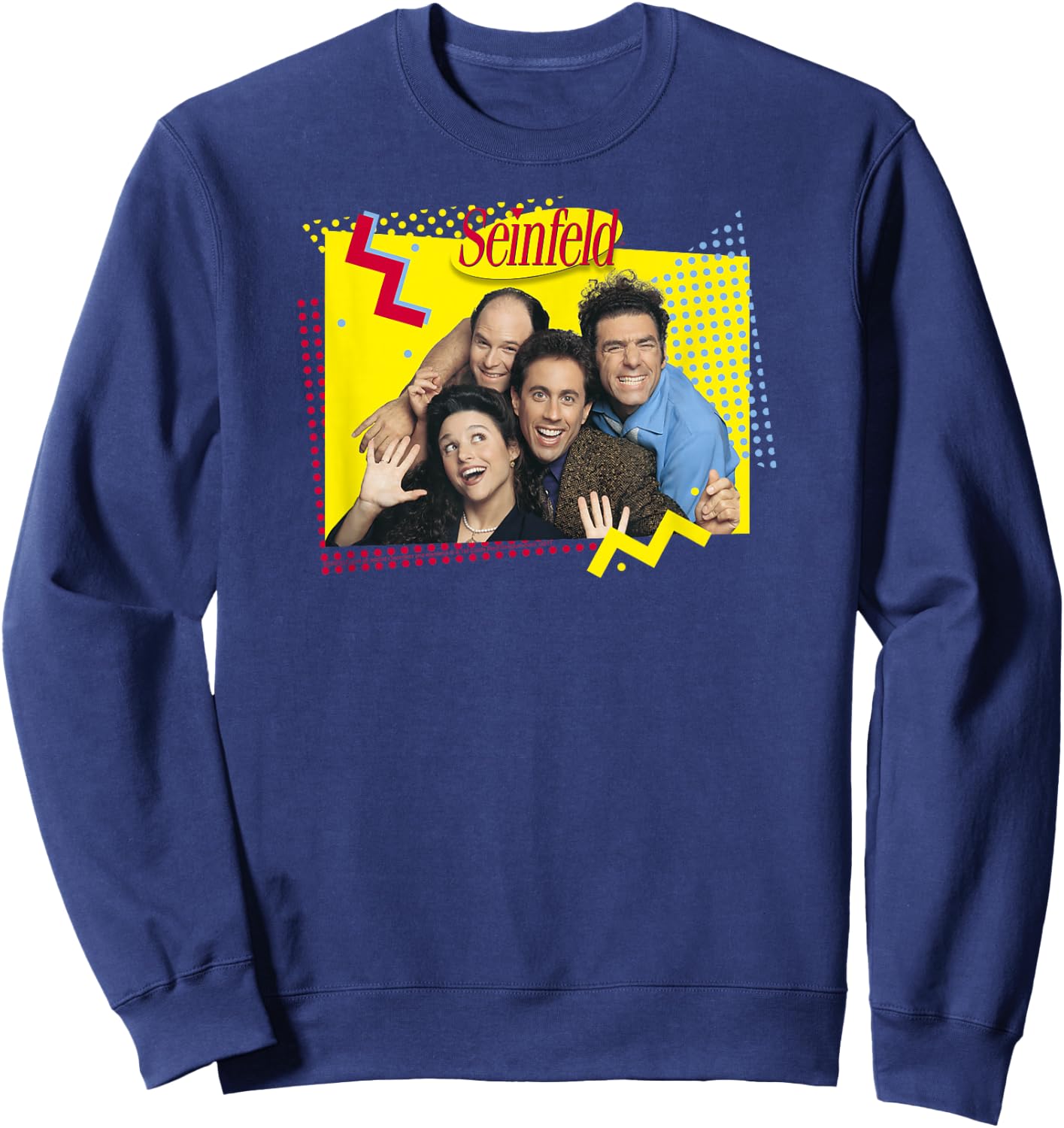 Seinfeld 90's Cast Photo with Squiggles Funny 90's TV Show Sweatshirt - Sweatshirt | Navy