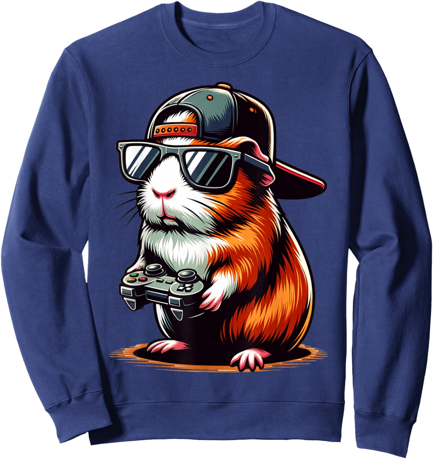 Cool Guinea Pig Playing Video Games. Funny Gamer Guinea Pig Sweatshirt - Sweatshirt | Navy