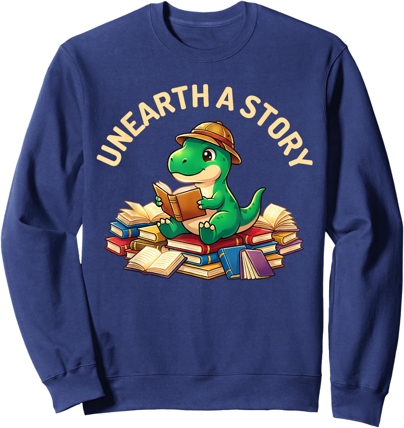 Unearth A Story Summer Reading 2026 Dinosaur Book Floral Sweatshirt - Sweatshirt | Navy