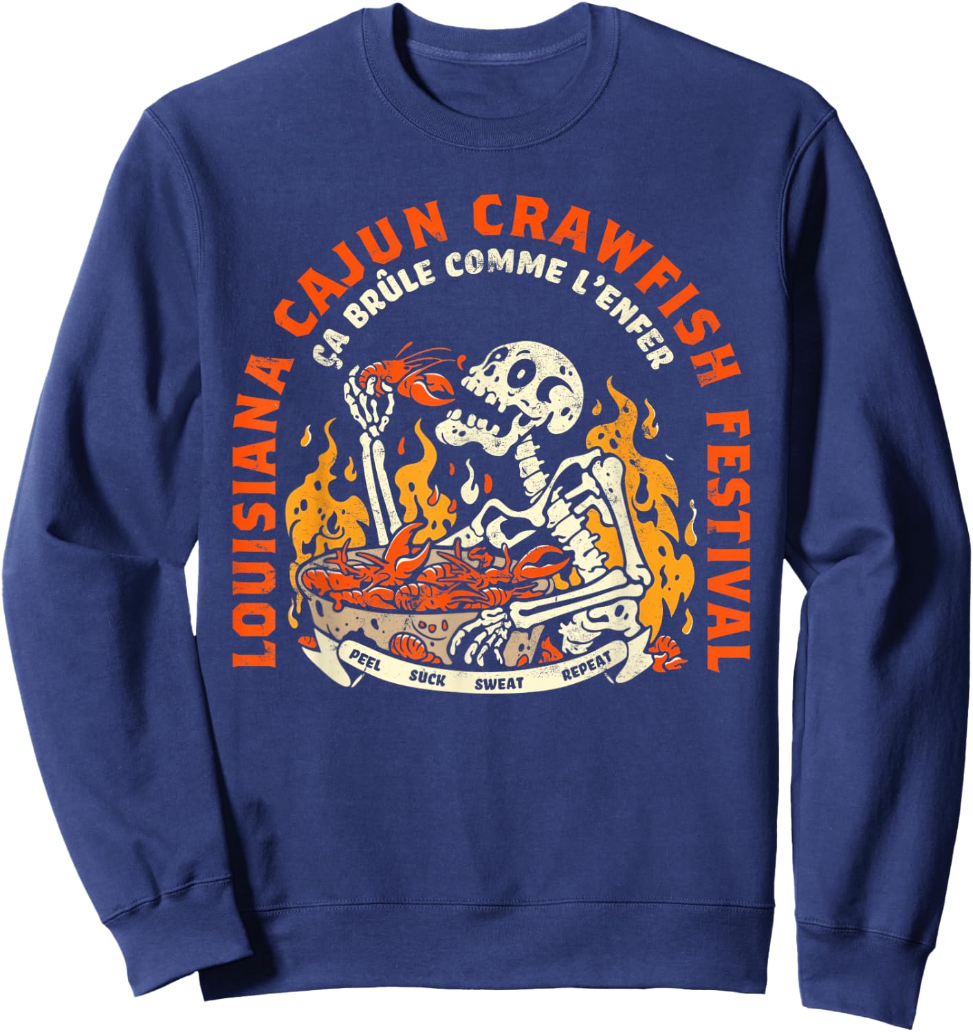 Louisiana Retro Skeleton Food Cajun Cajun Boil Festival Sweatshirt - Sweatshirt | Navy