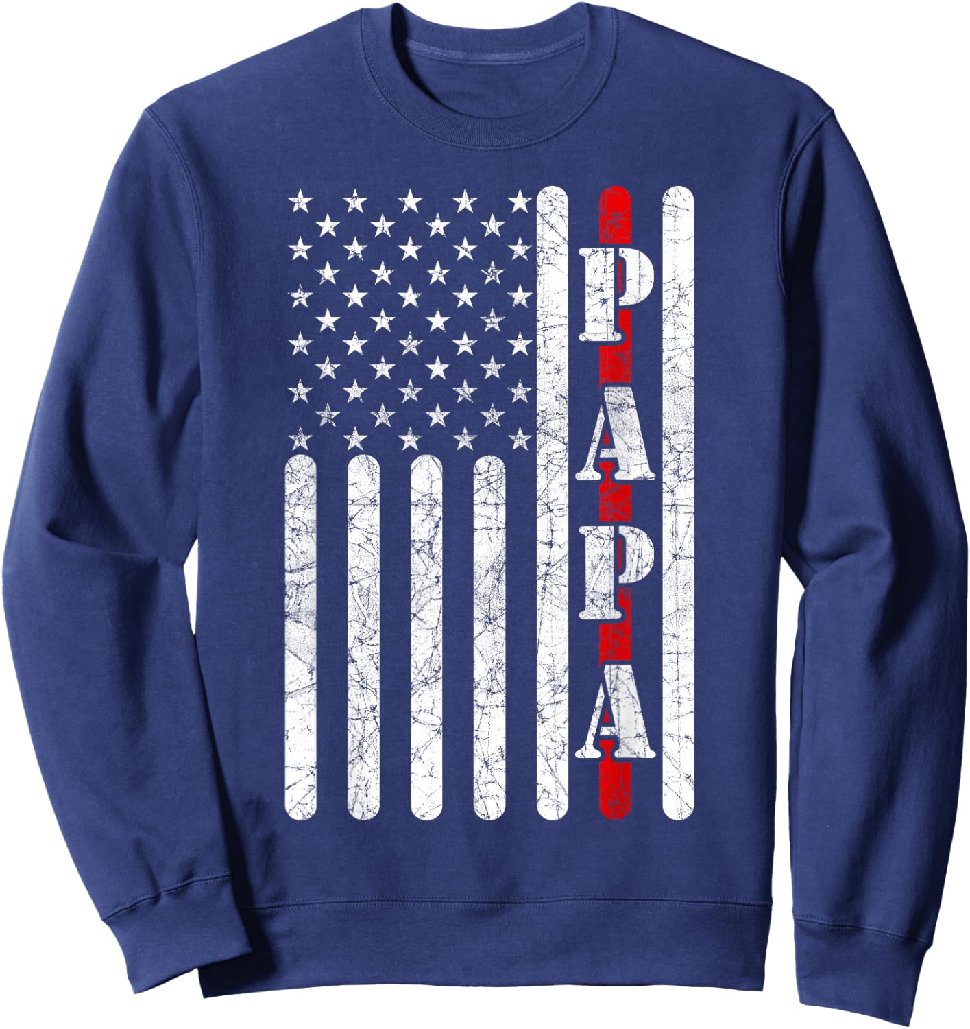 Proud Papa Fathers Day 2021 Red Line Flag Firefighter Funny Sweatshirt - Sweatshirt | Navy