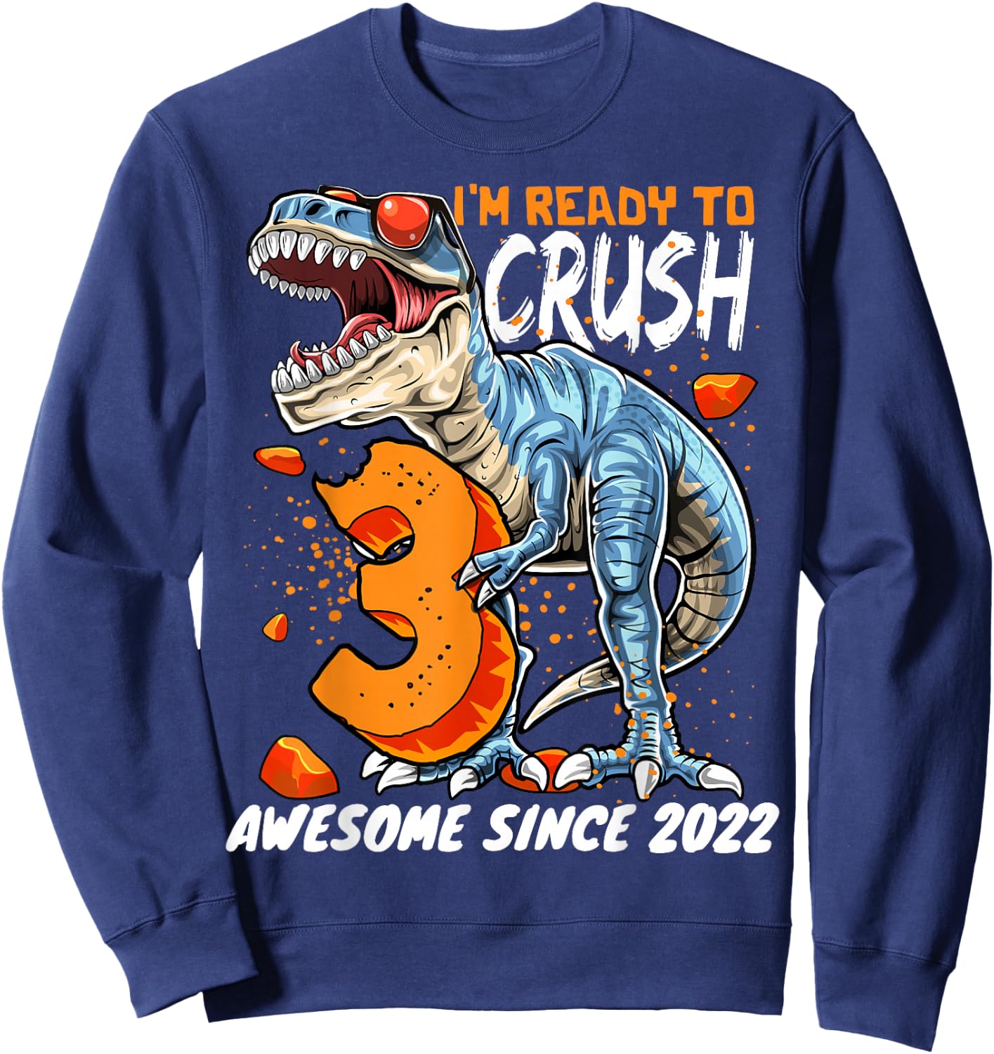 3rd Birthday T Rex Dinosaur Party Boys Rawr I'm 3 Sweatshirt - Sweatshirt | Navy