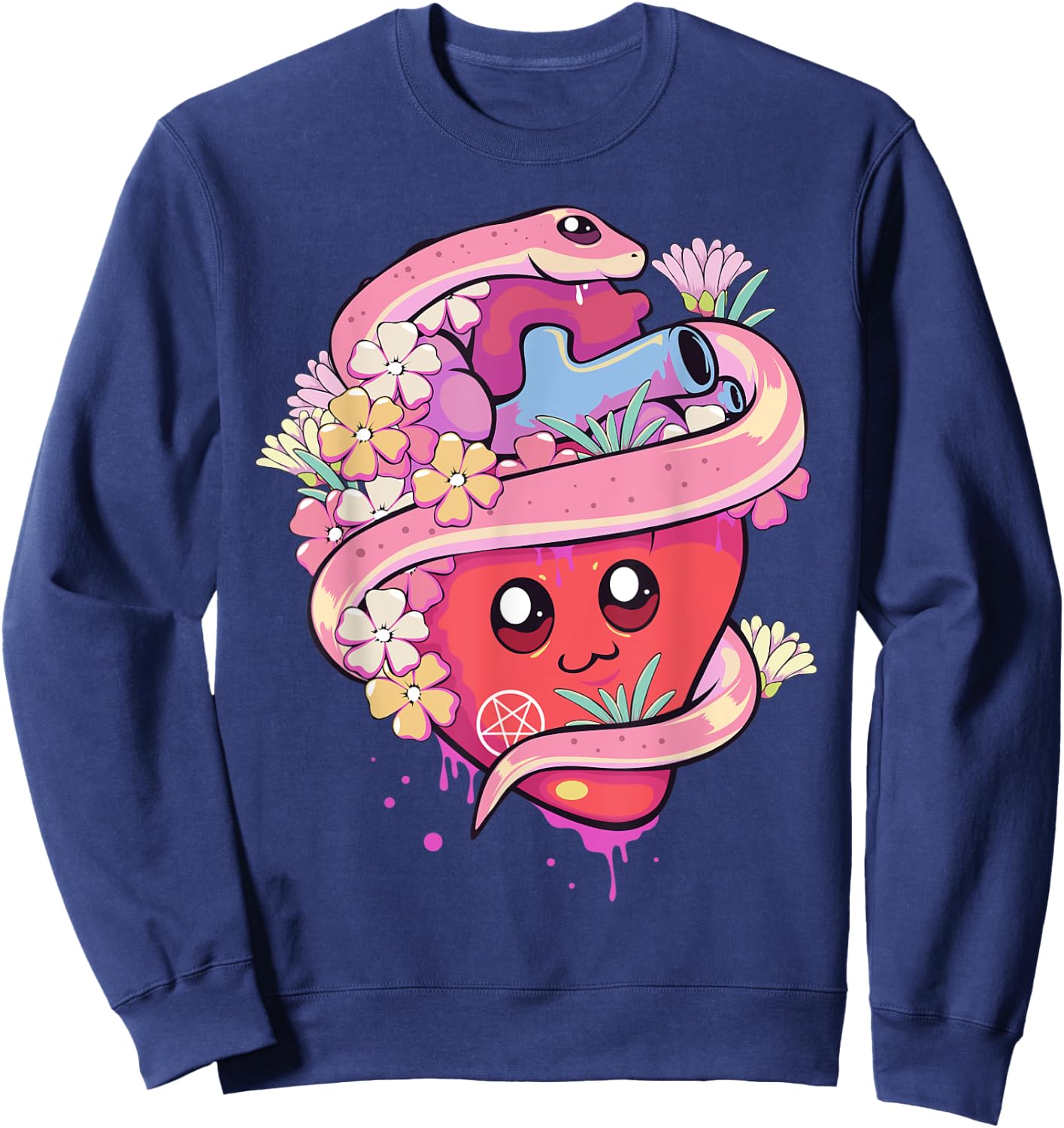 Pastel Goth Kawaii Anime Heart with Snake Serpent Sweatshirt - Sweatshirt | Navy