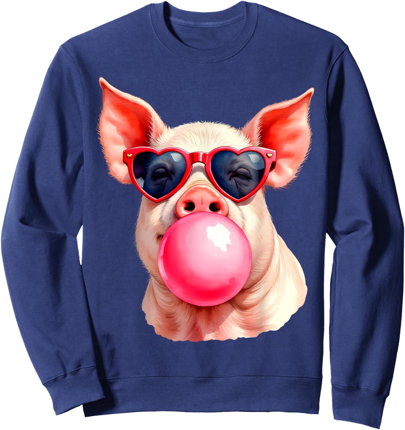 Pig Blowing Bubble Funny Pig Sweatshirt - Sweatshirt | Navy