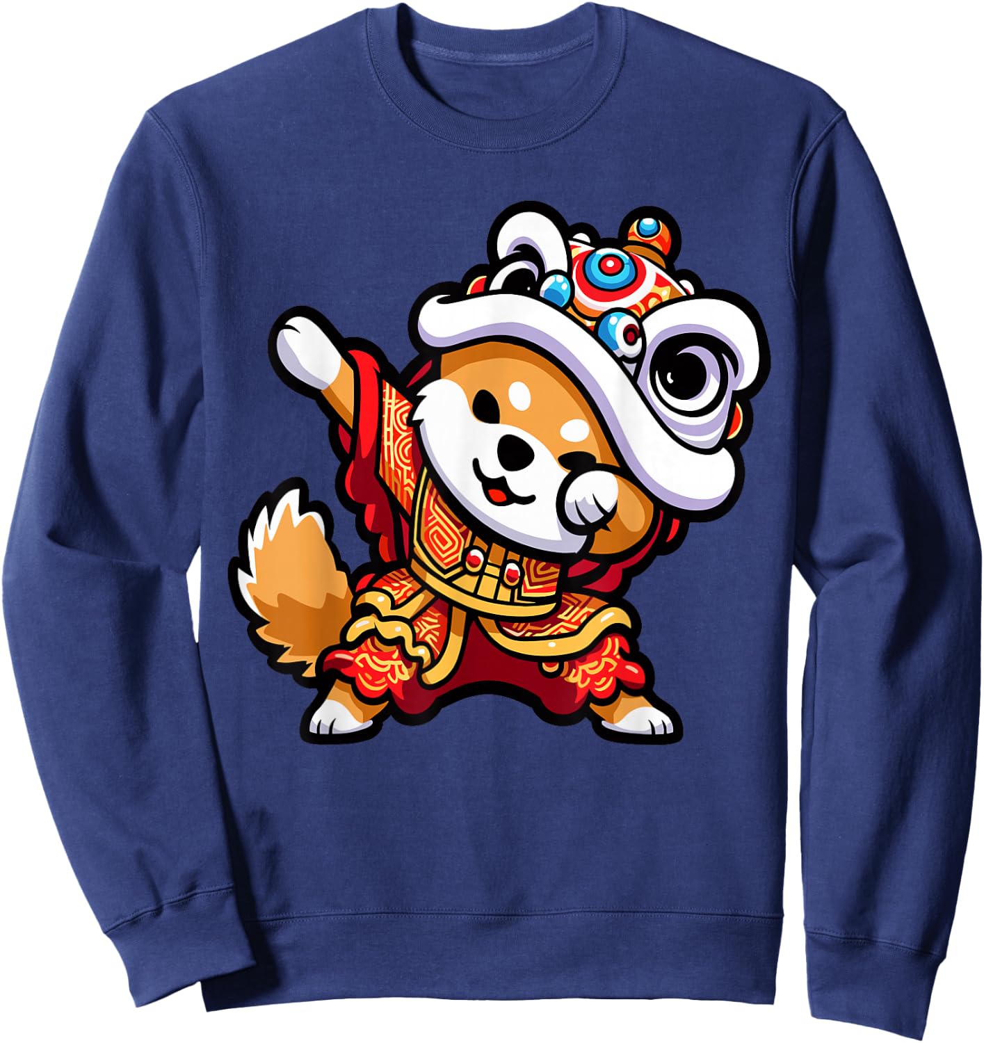 Chinese Lunar New Year 2026 Dabbing Shiba Inu Dog Lion Dance Sweatshirt - Sweatshirt | Navy