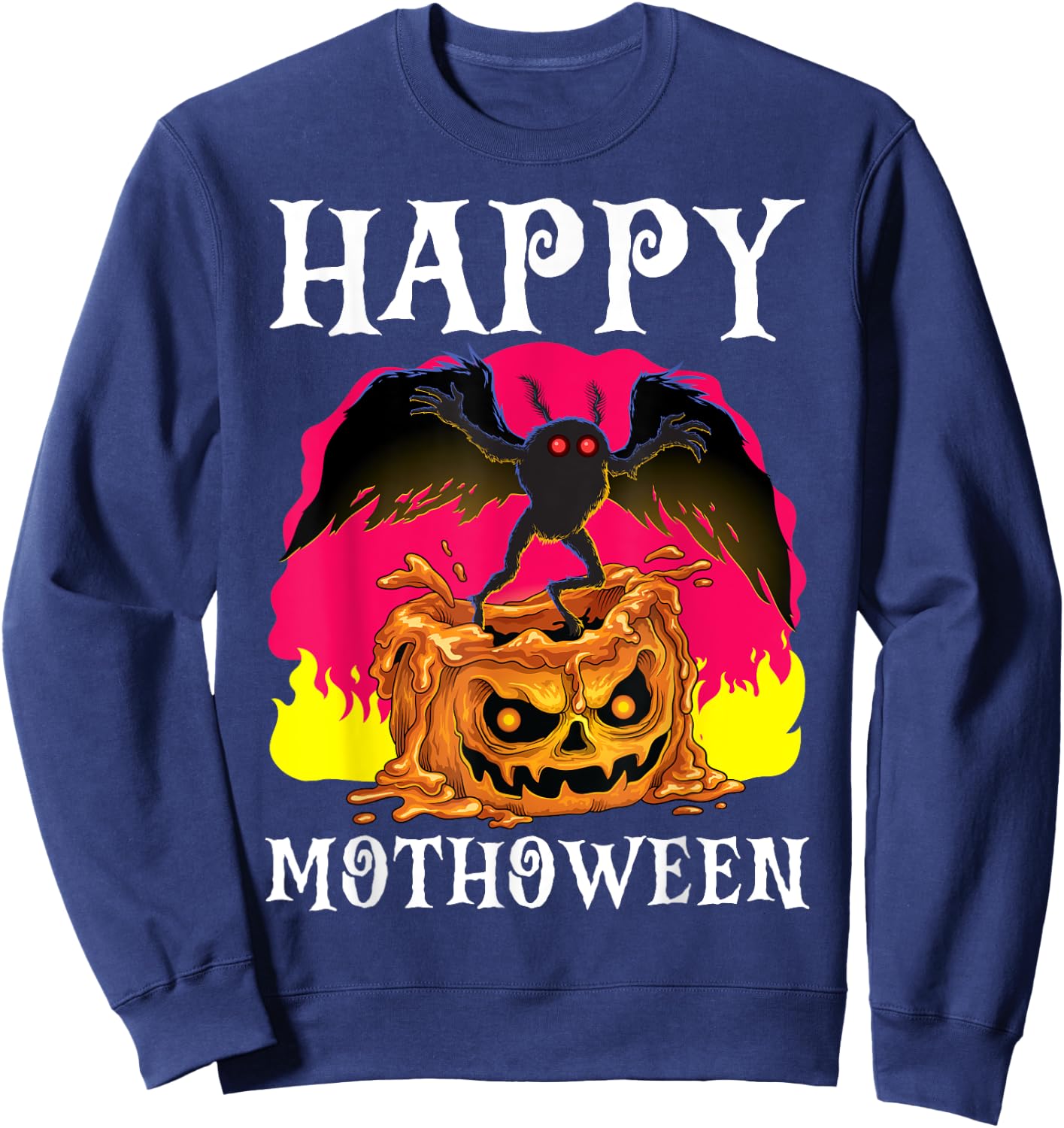 Happy Mothoween Halloween Mothman Folklore Creepy Cryptid Sweatshirt - Sweatshirt | Navy