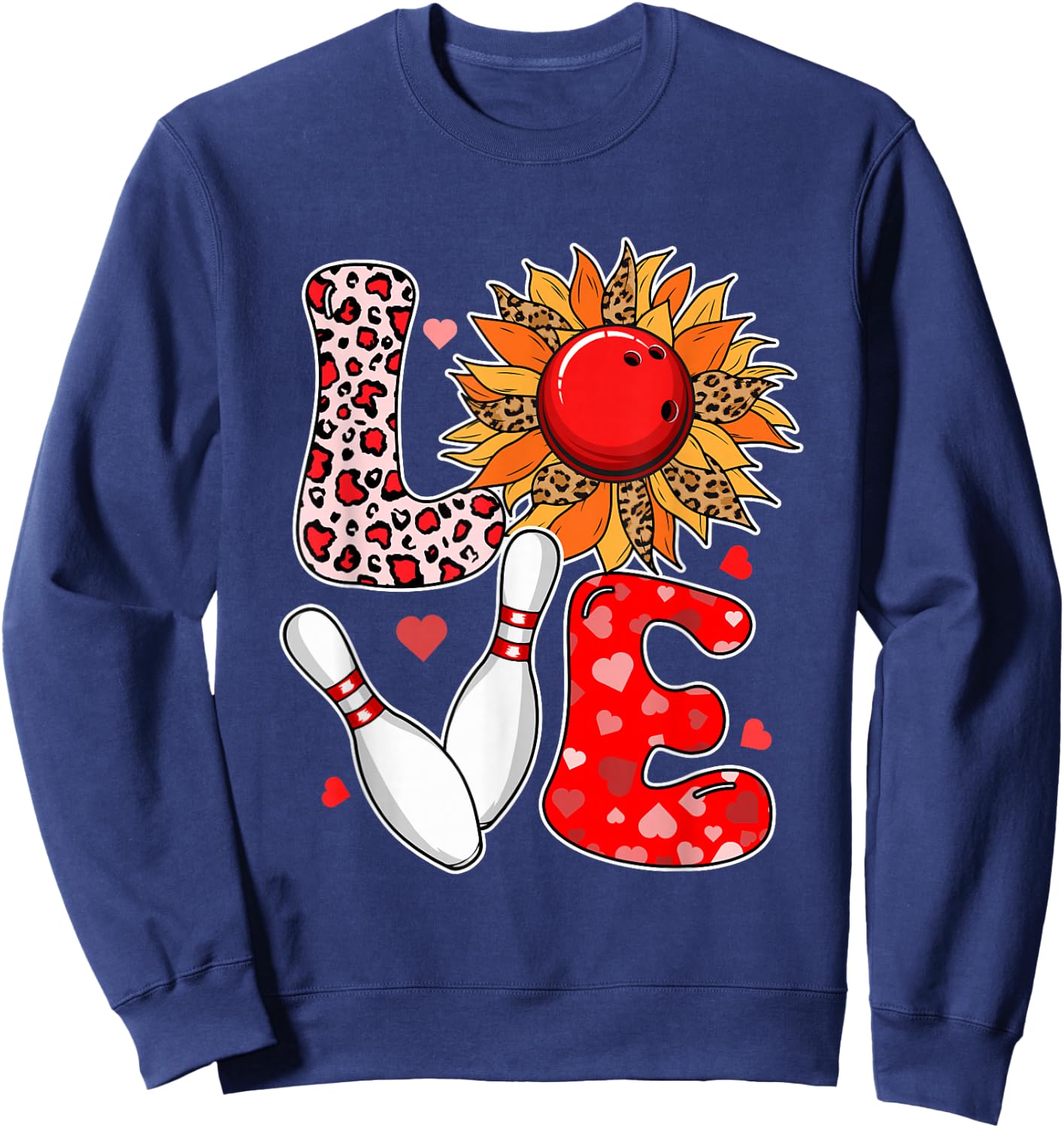 LOVE Leopard Sunflower Bowling Equipment Valentine Player Sweatshirt - Sweatshirt | Navy