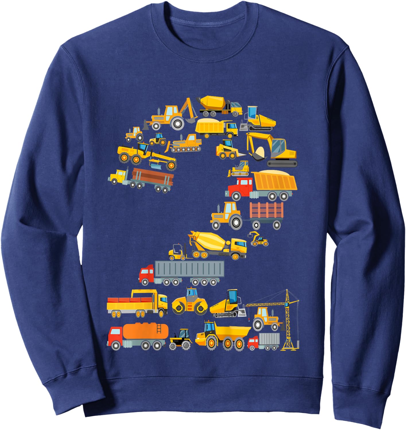 Children's 2nd Birthday Boy Builder Excavator Vehicles 2 Years , black Sweatshirt - Sweatshirt | Navy