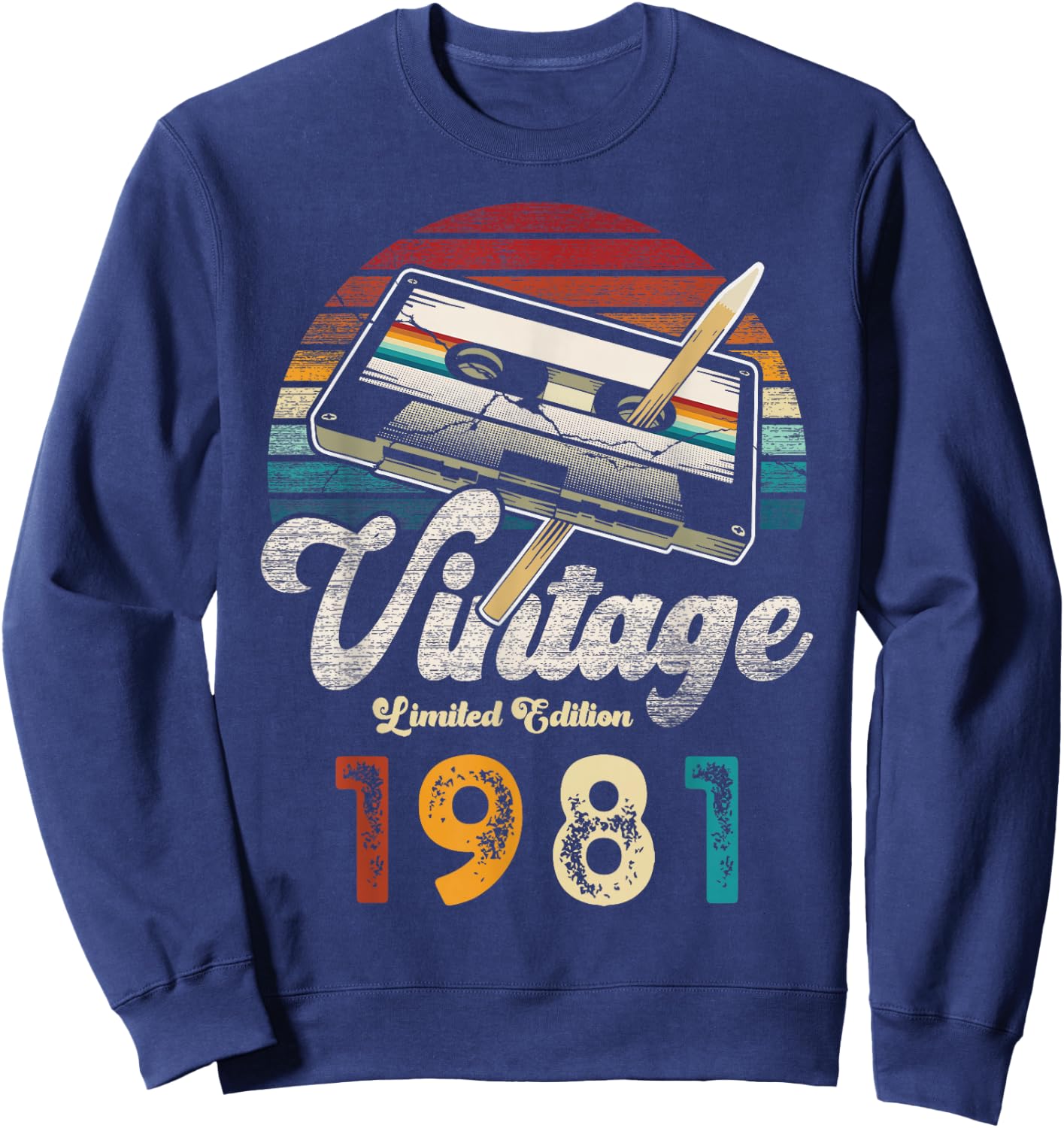 Vintage 1981 Birthday 44 Years Cassette Pencil , Black, S Sweatshirt - Sweatshirt | Navy